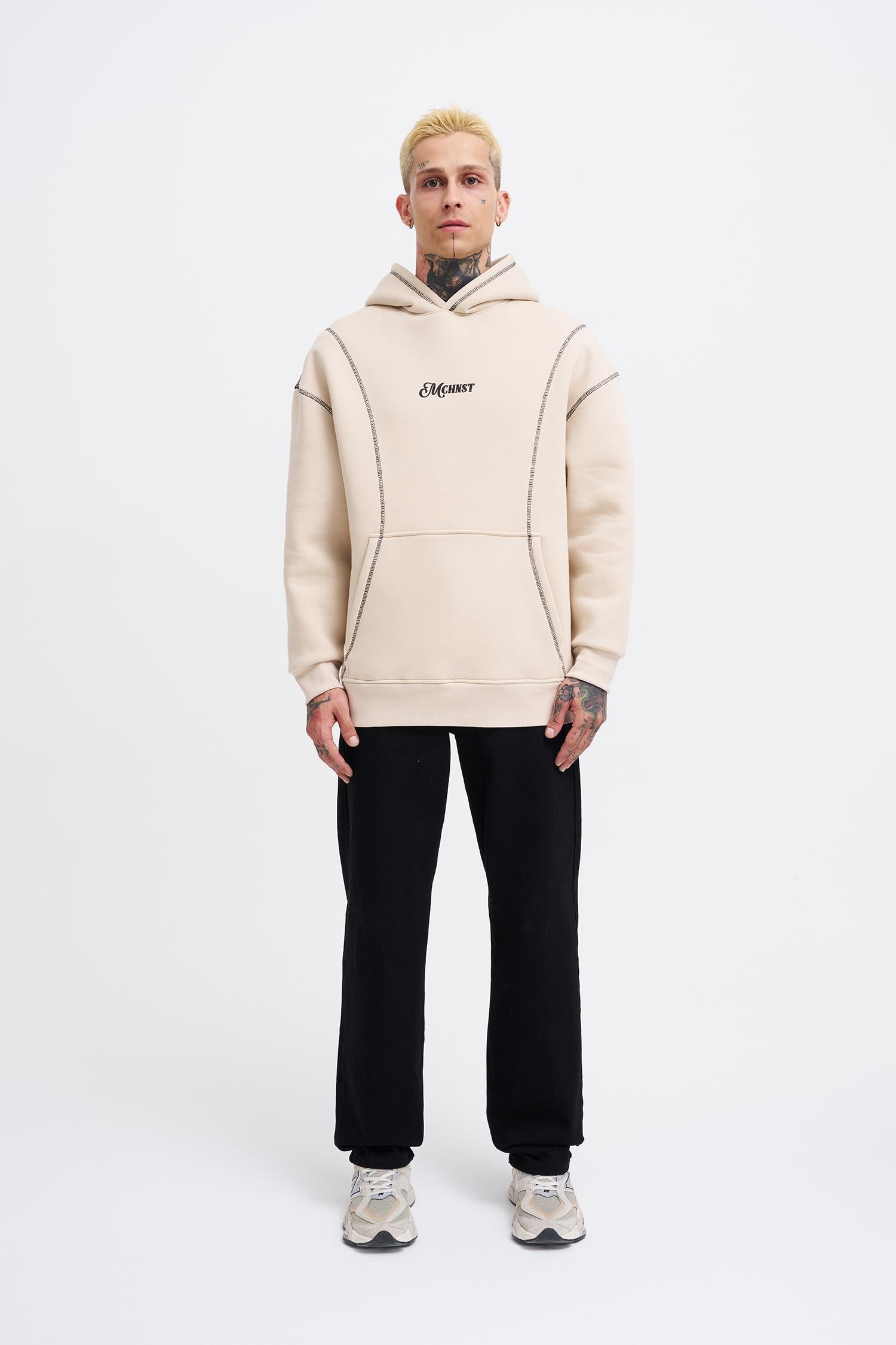 Erkek Straddie Hoodie Açık Bej