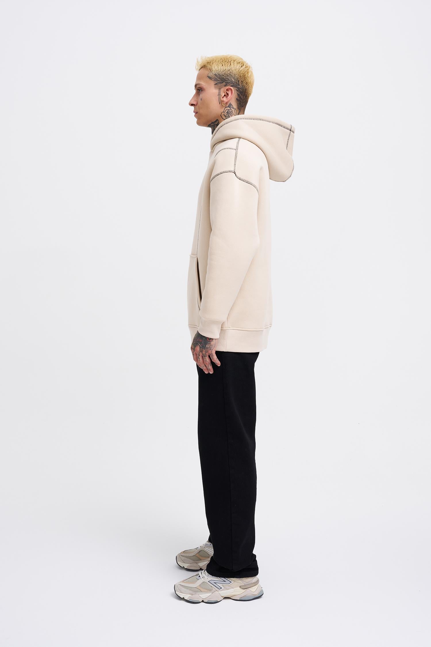 Erkek Straddie Hoodie Açık Bej