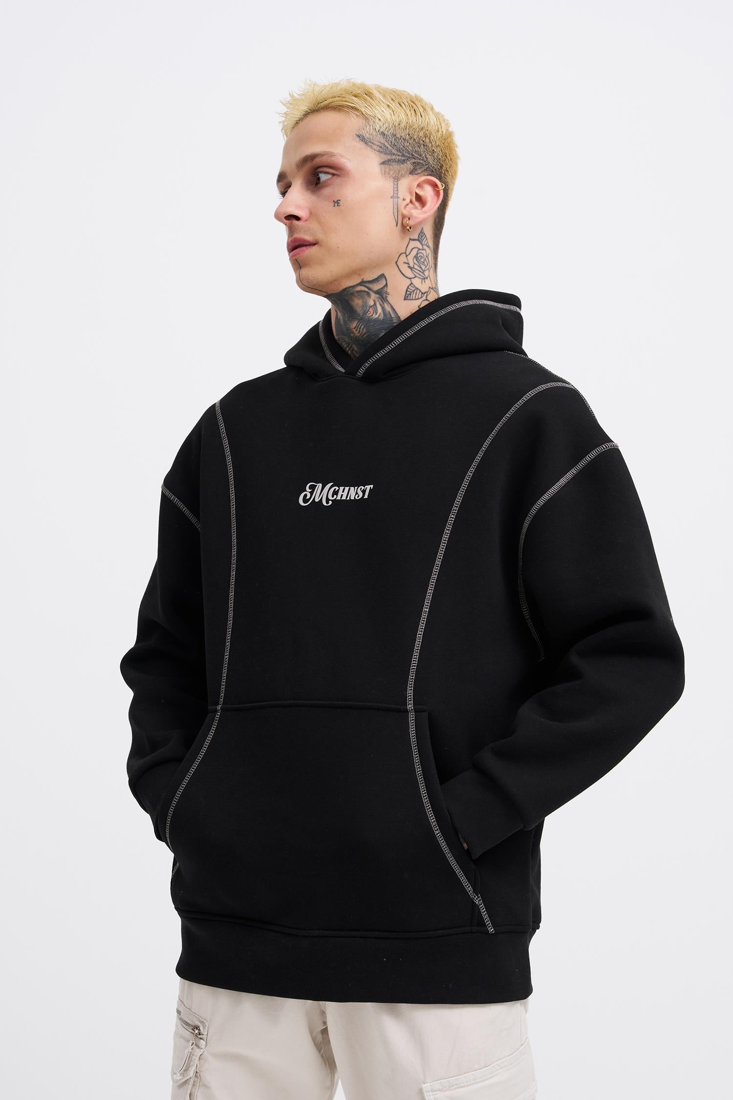 Erkek Straddie Hoodie Siyah