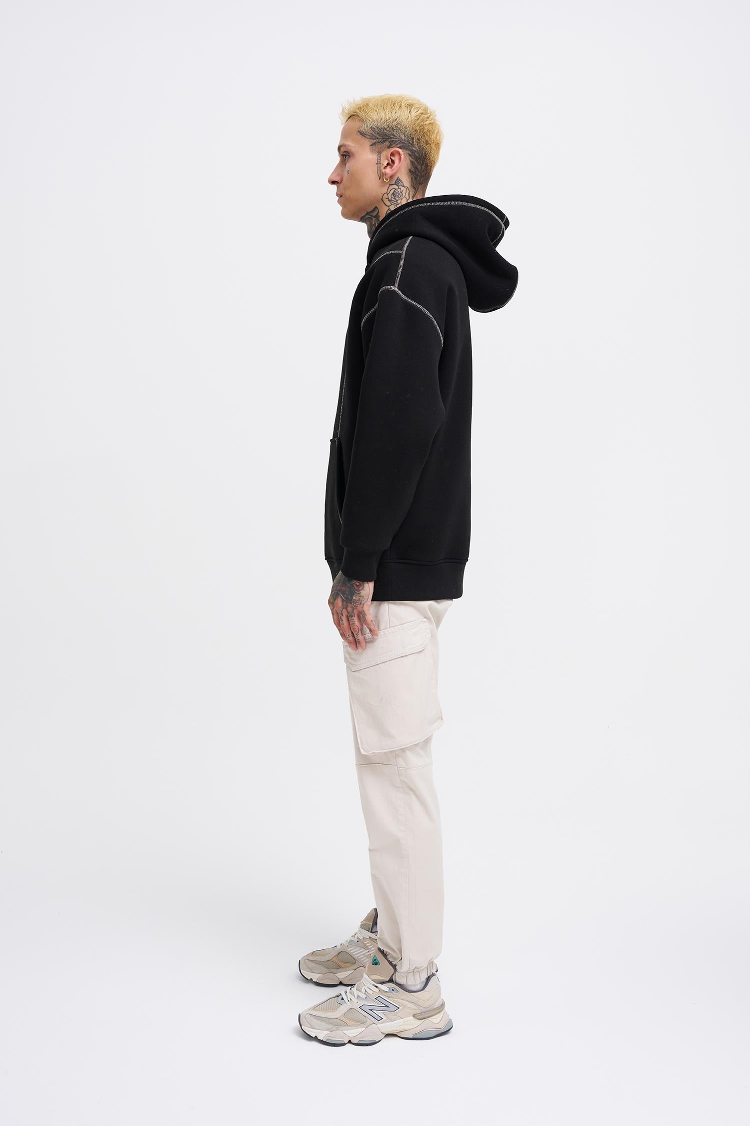 Erkek Straddie Hoodie Siyah