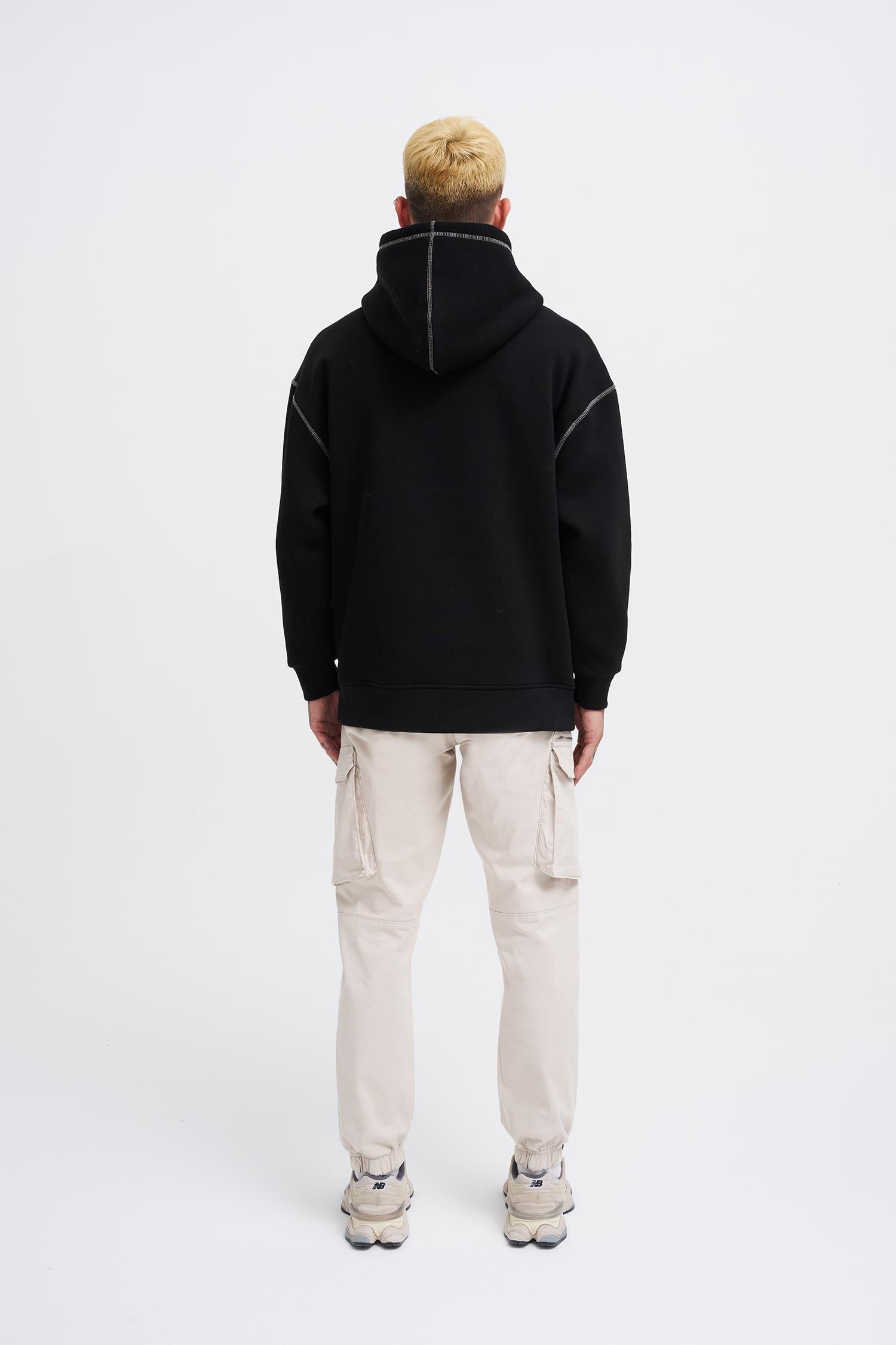 Erkek Straddie Hoodie Siyah
