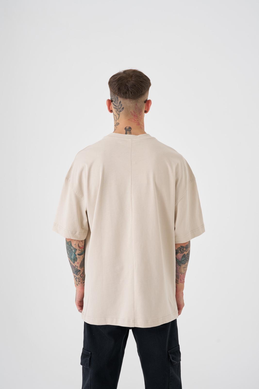 Erkek Street Style Oversize Tişört Açık Bej