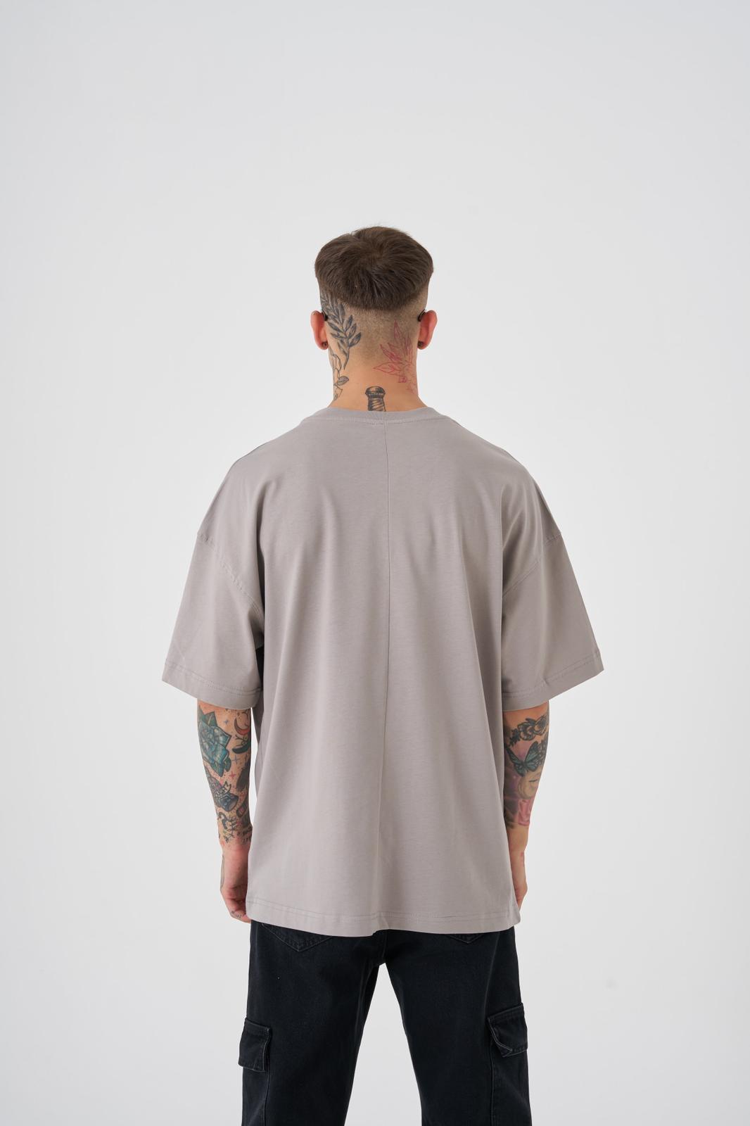 Erkek Street Style Oversize Tişört Açık Gri