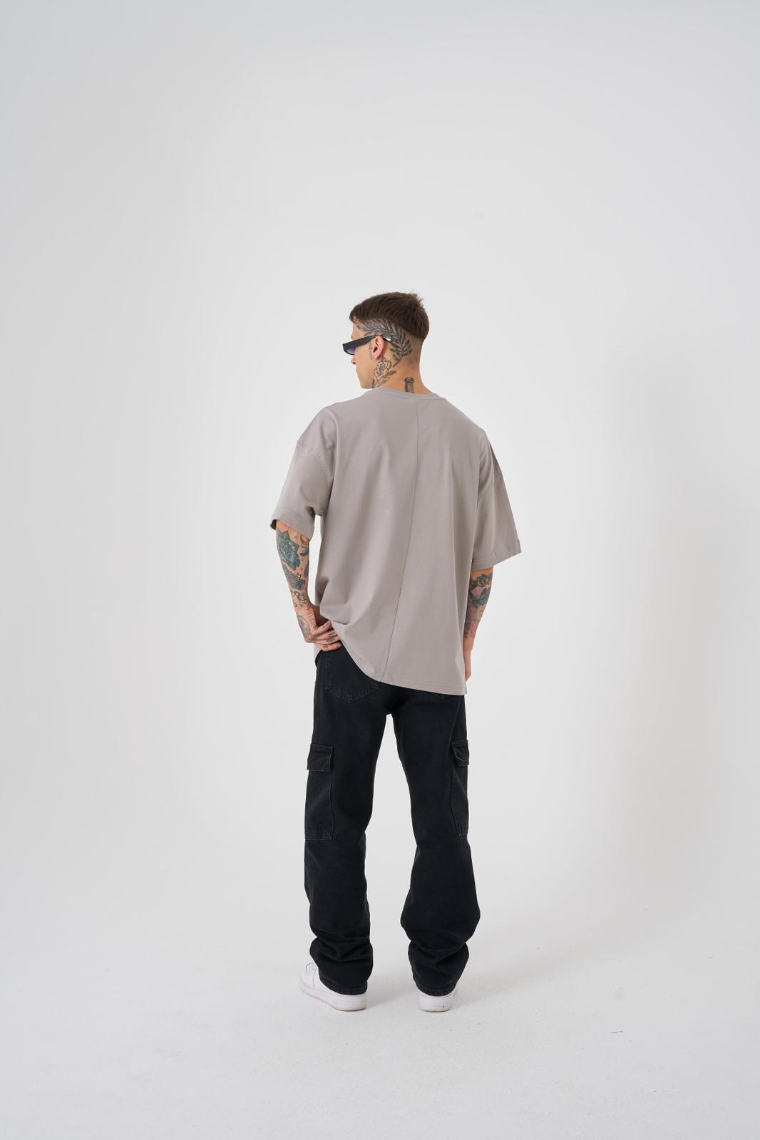 Erkek Street Style Oversize Tişört Açık Gri