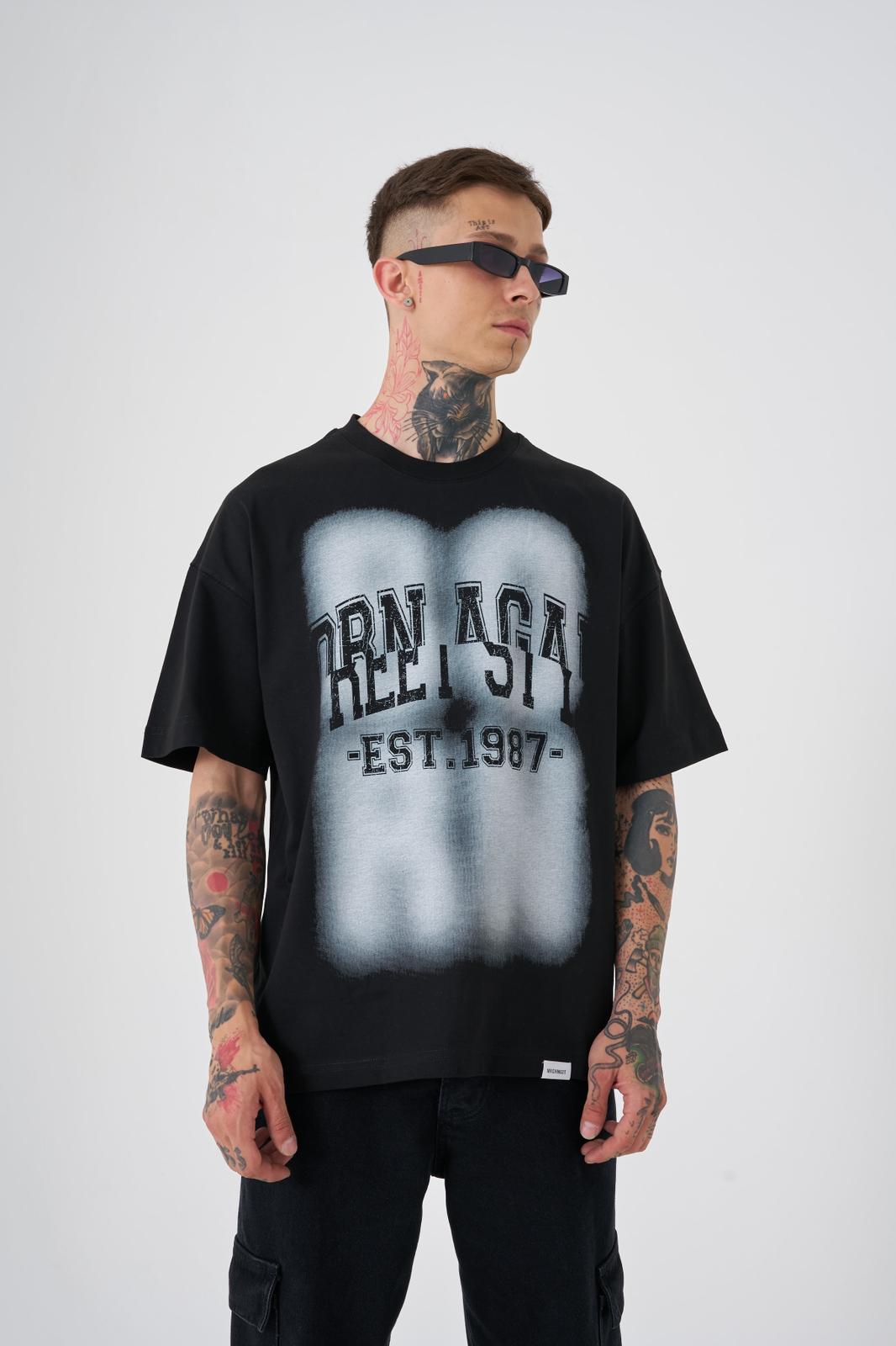Erkek Street Style Oversize Tişört Siyah