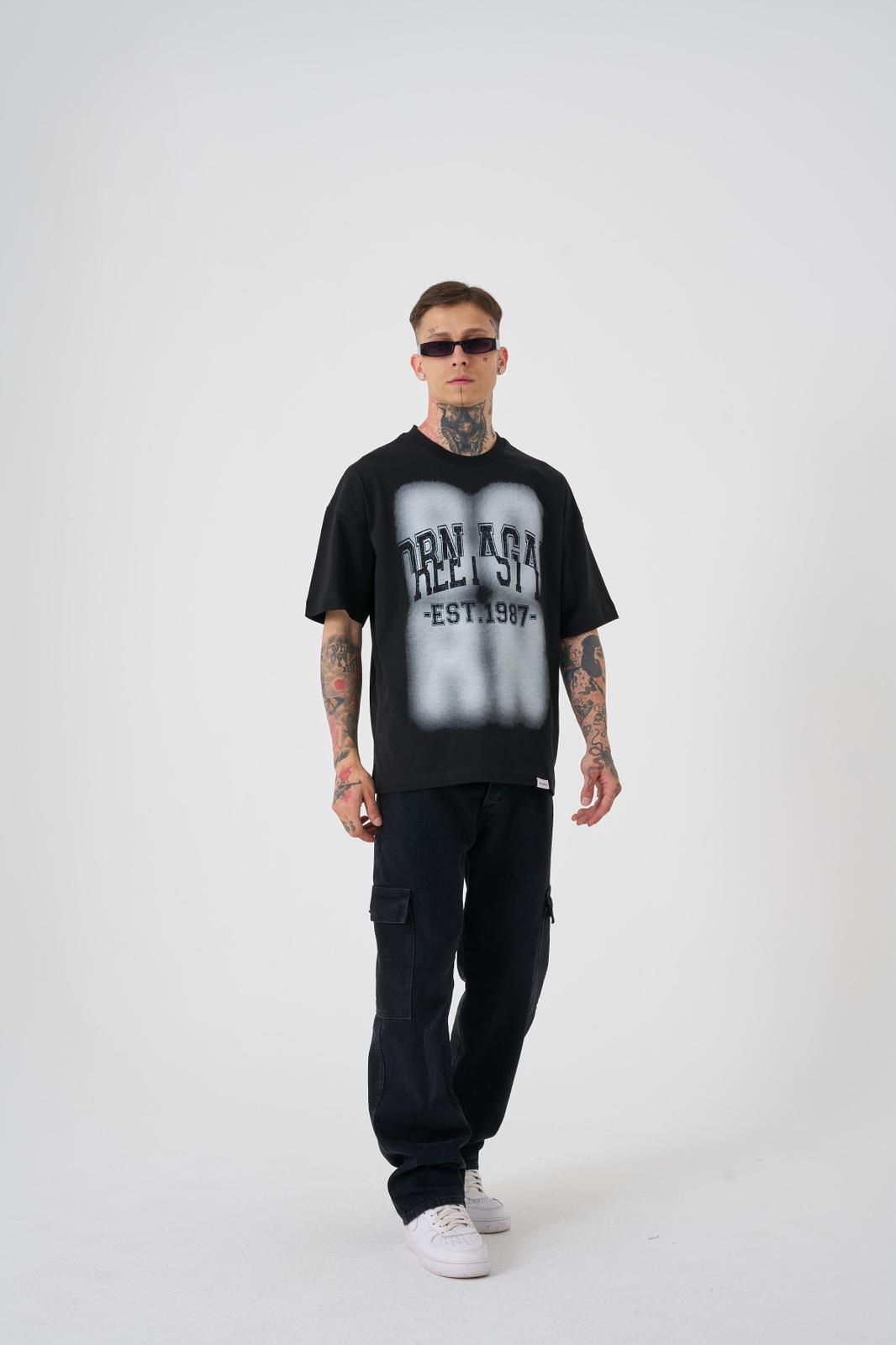 Erkek Street Style Oversize Tişört Siyah
