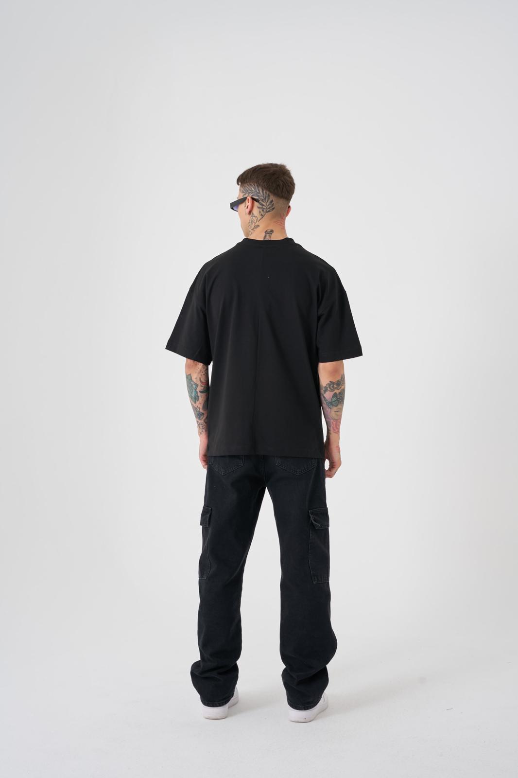 Erkek Street Style Oversize Tişört Siyah