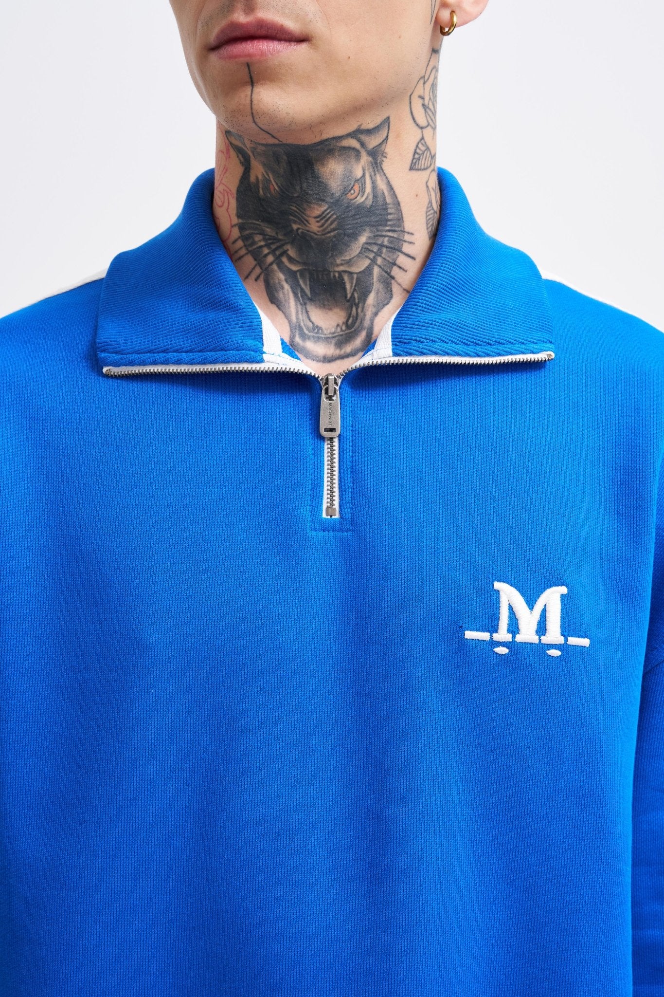 Erkek Yüksek Yaka Baskılı Fermuarlı Sweatshirt Açık Mavi
