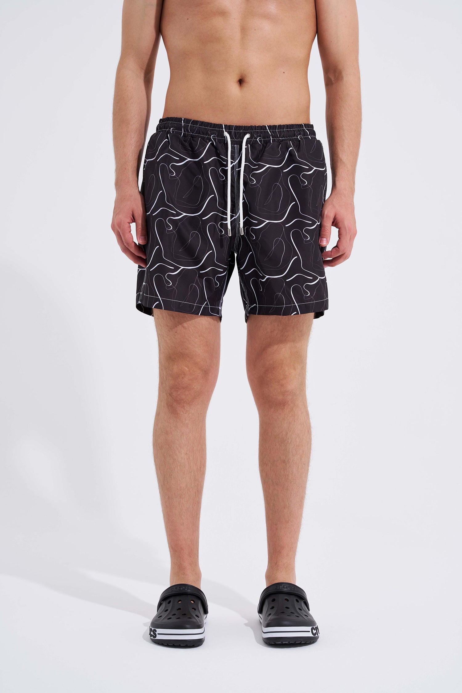Erkek Striped Deniz Şortu Siyah-Beyaz