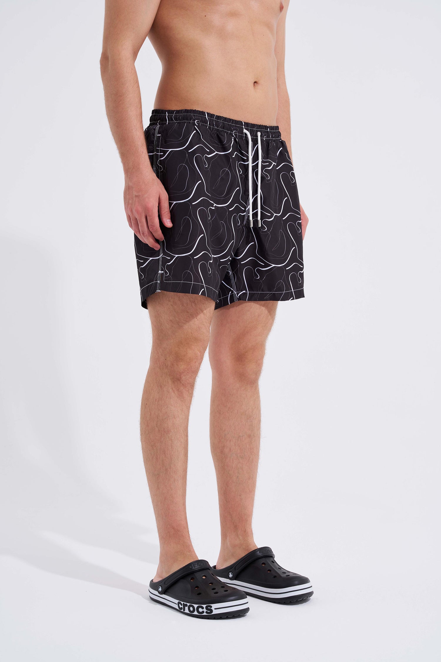 Erkek Striped Deniz Şortu Siyah-Beyaz
