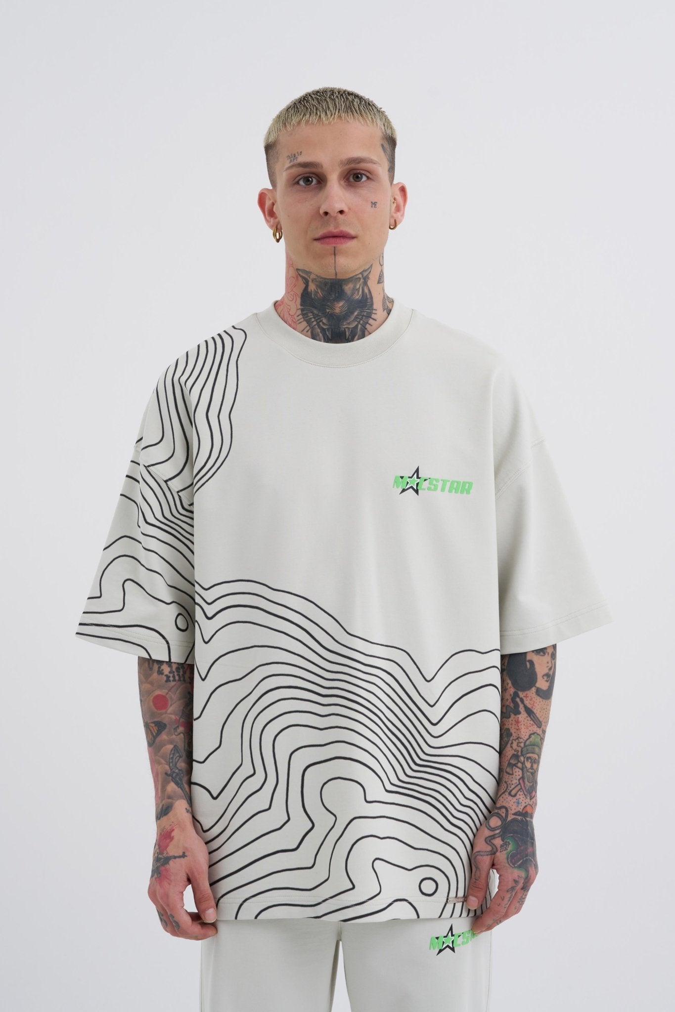 Erkek Striped Macstrar Oversize Tişört Uzay Grisi