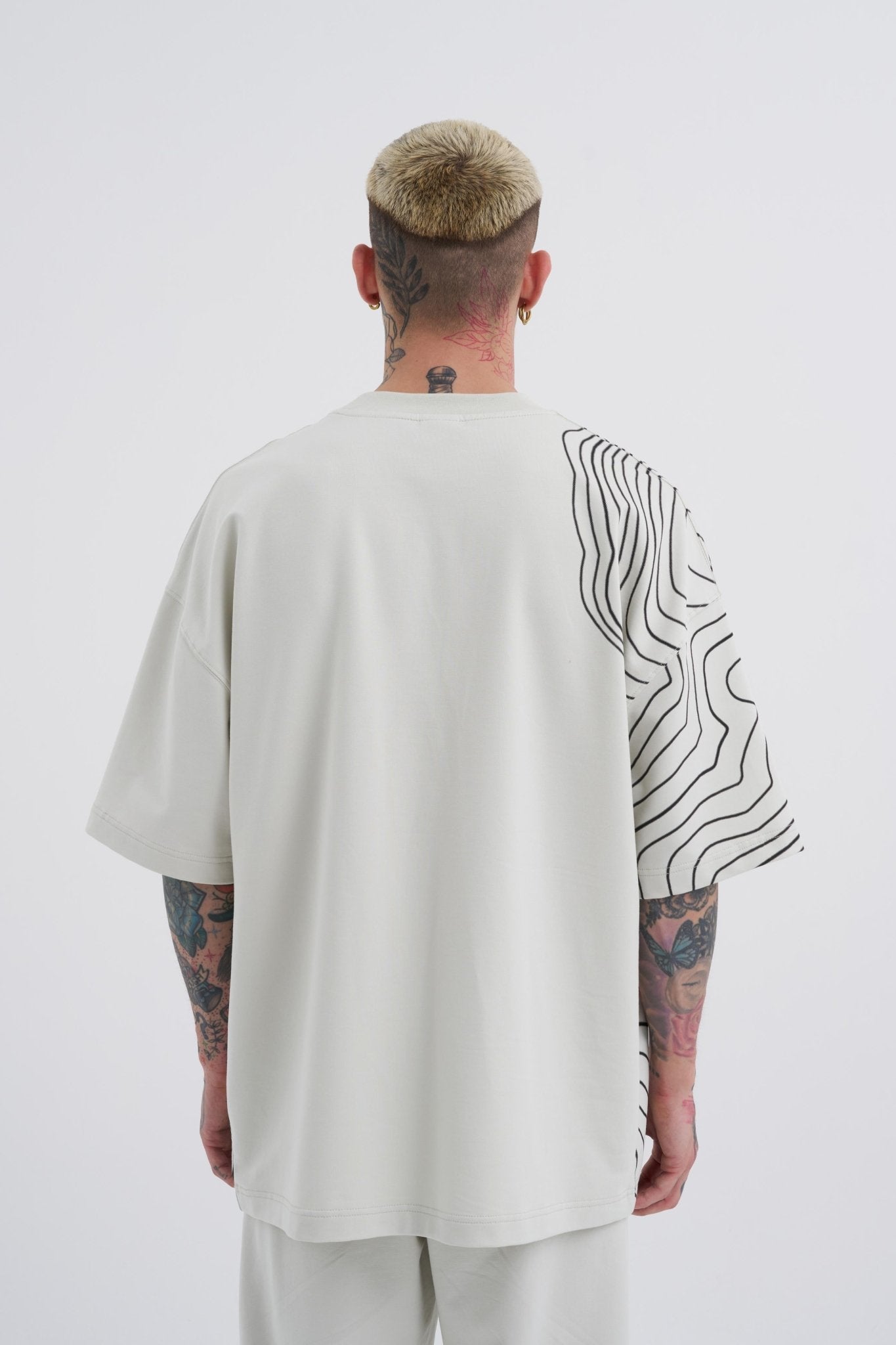 Erkek Striped Macstrar Oversize Tişört Uzay Grisi
