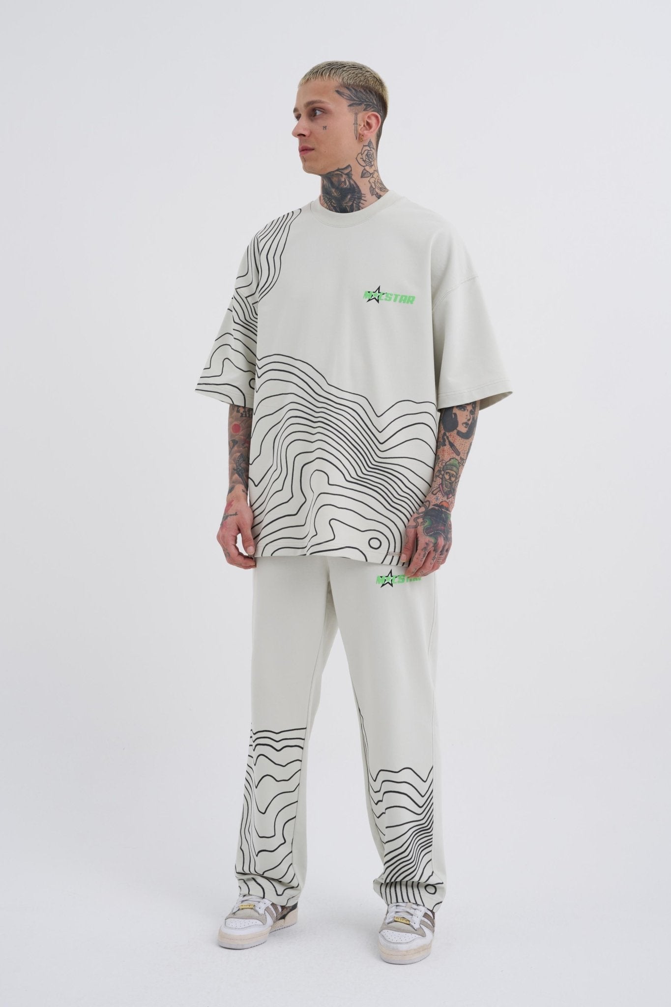 Erkek Striped Macstrar Oversize Tişört Uzay Grisi