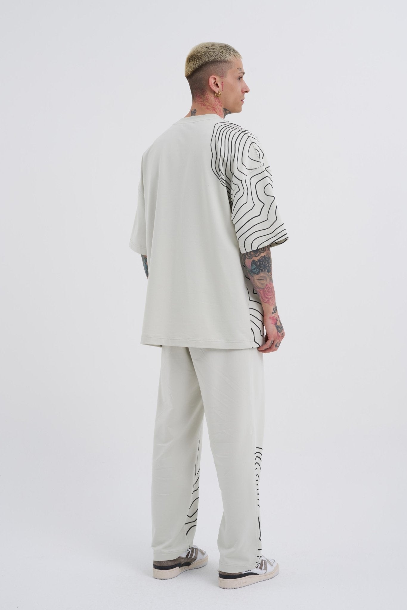 Erkek Striped Macstrar Oversize Tişört Uzay Grisi