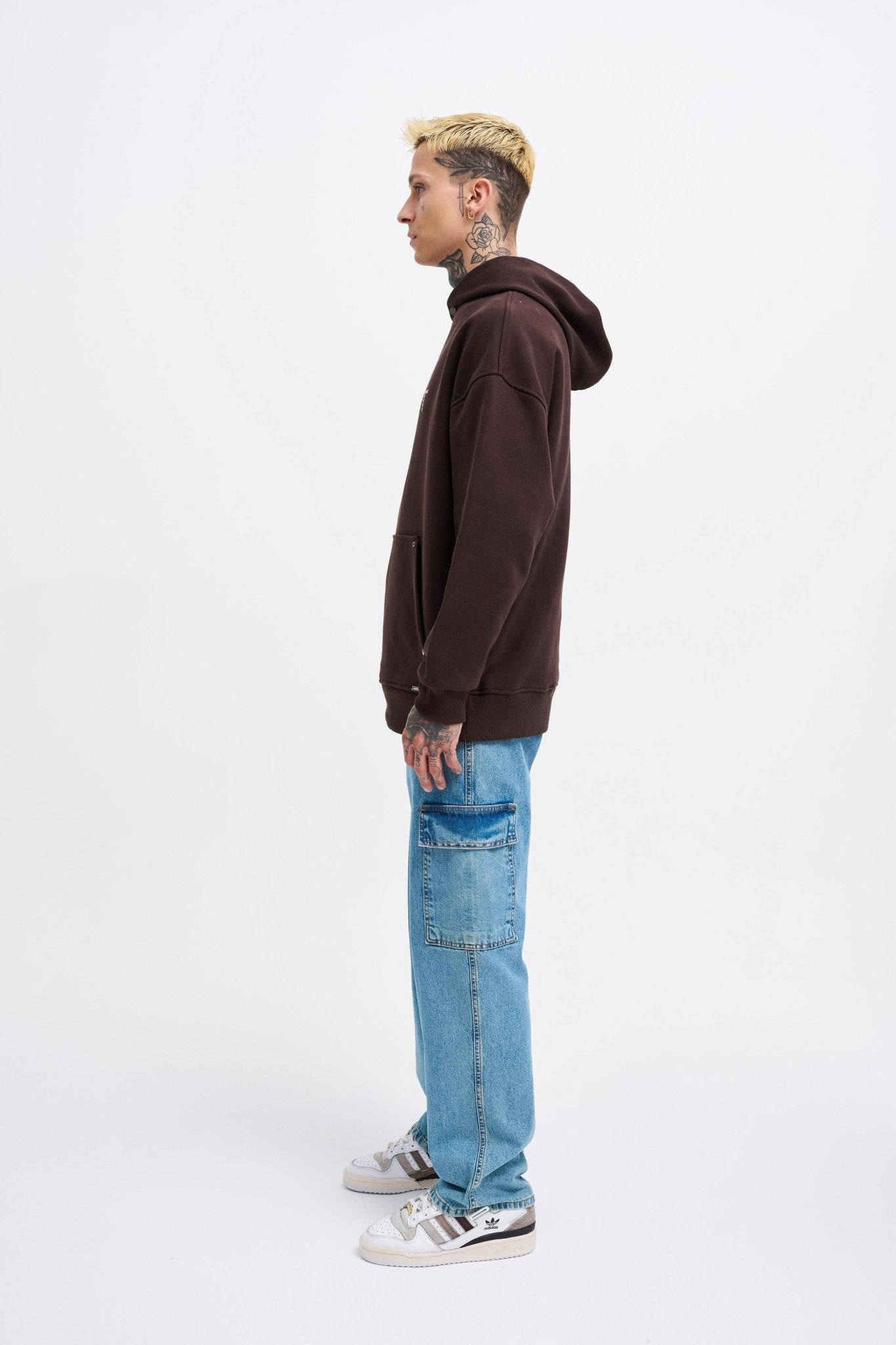 Erkek Studded Kapüşonlu Sweatshirt Koyu Kahverengi