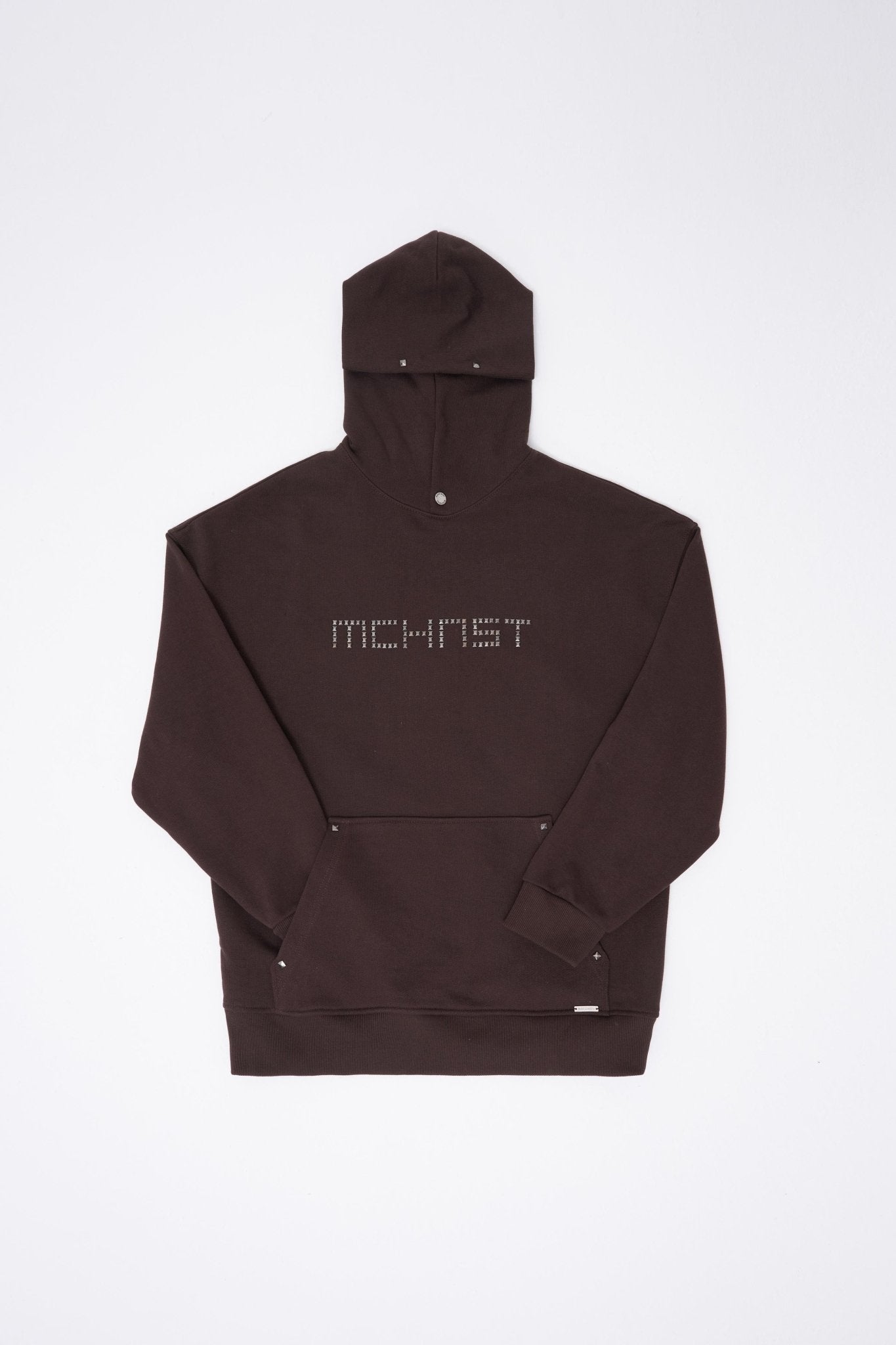 Erkek Studded Kapüşonlu Sweatshirt Koyu Kahverengi