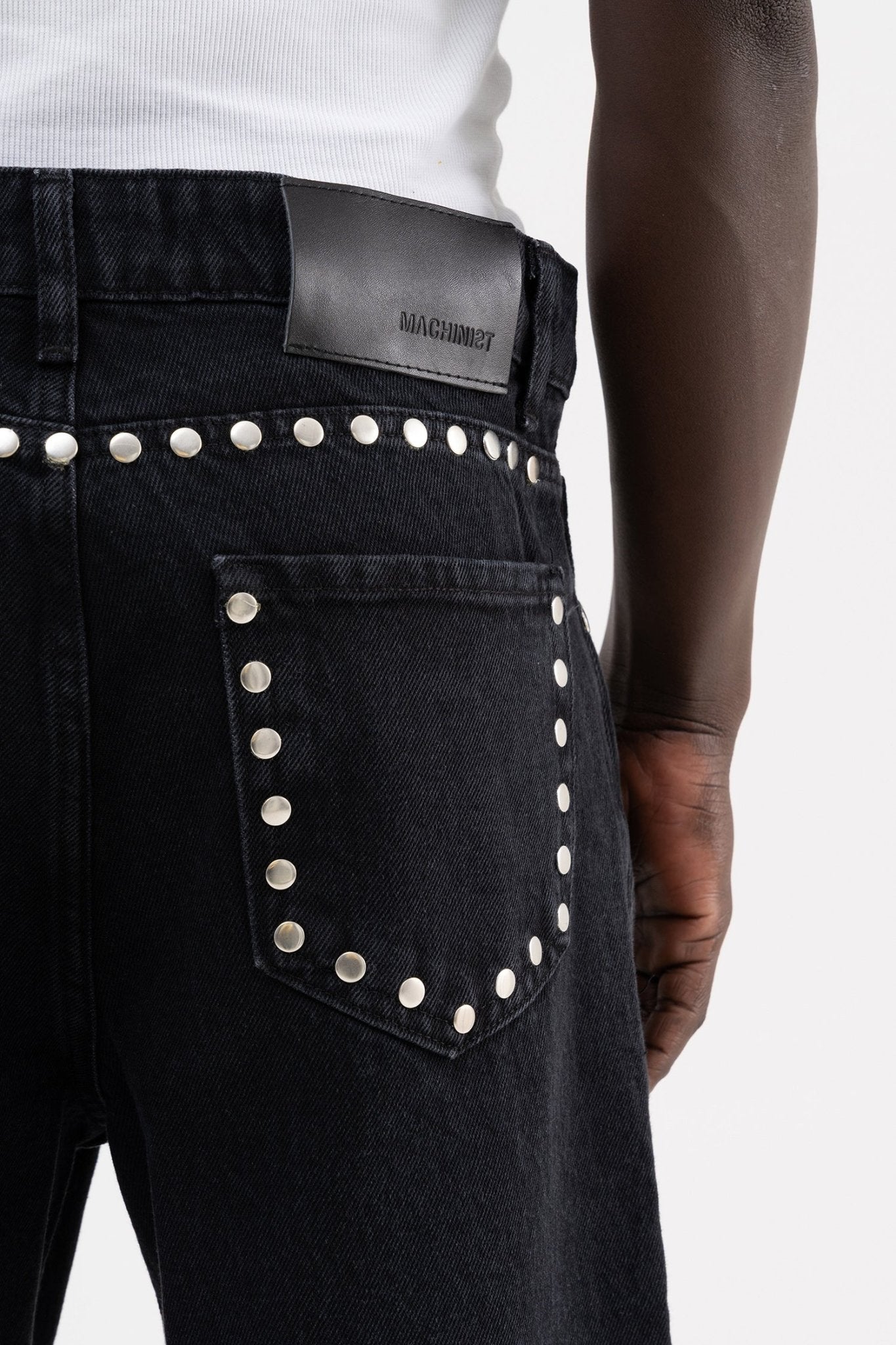 Erkek Studs Embellished Baggy Jean Pantolon Açık Siyah