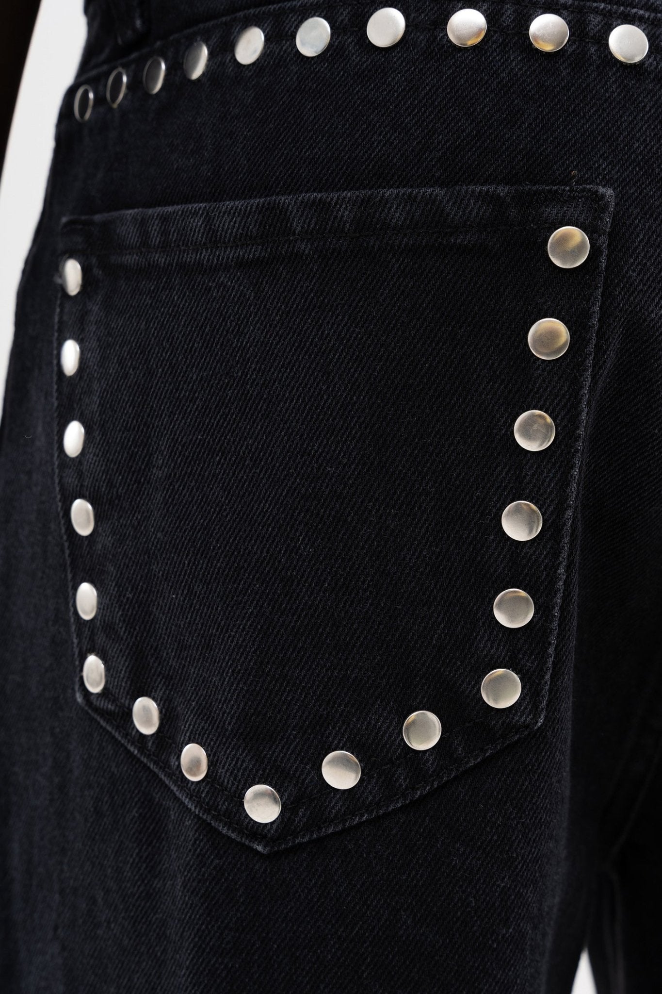 Erkek Studs Embellished Baggy Jean Pantolon Açık Siyah