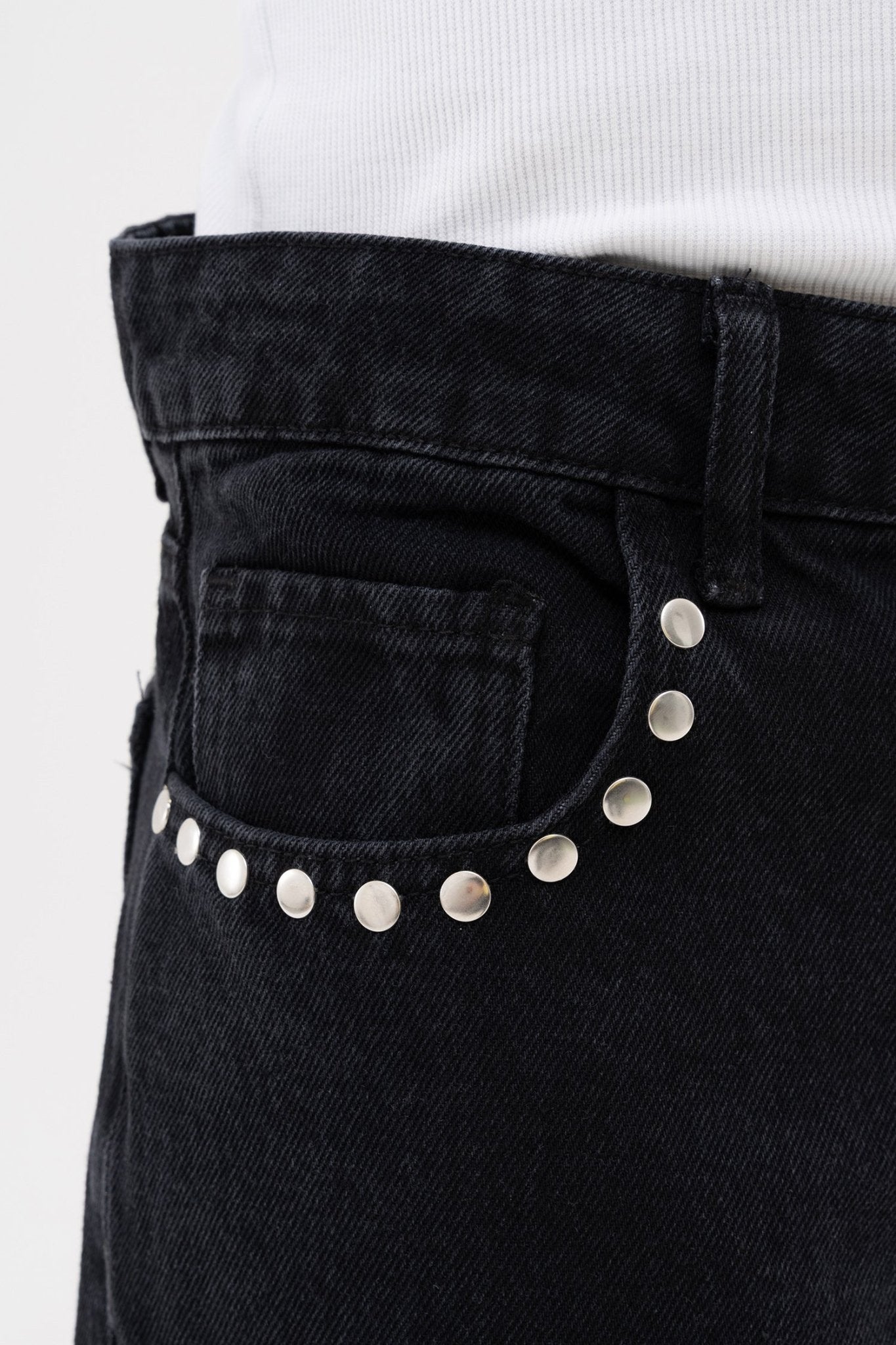 Erkek Studs Embellished Baggy Jean Pantolon Açık Siyah