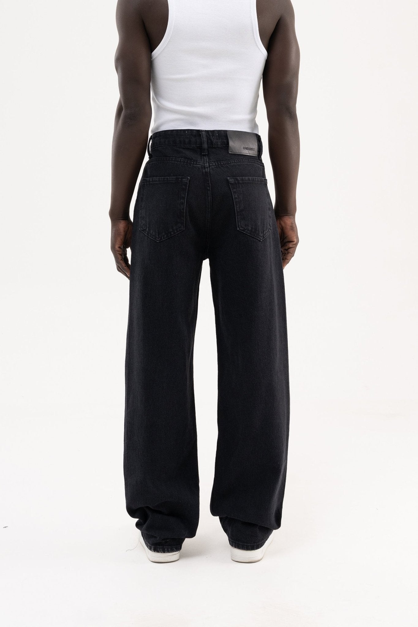 Erkek Studs Embellished Baggy Jean Pantolon Siyah
