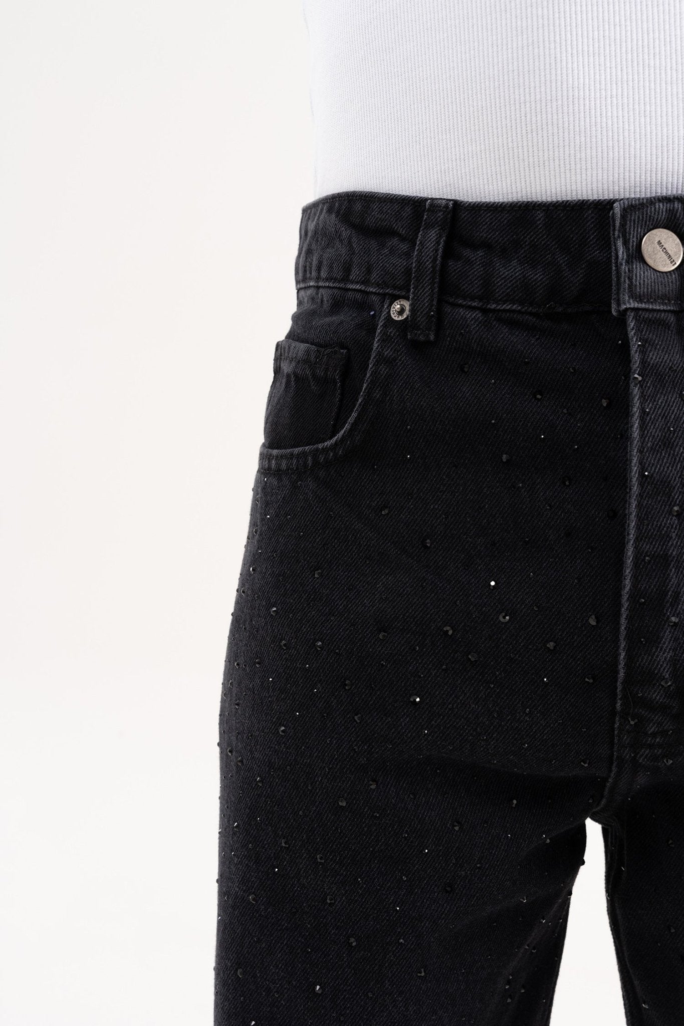 Erkek Studs Embellished Baggy Jean Pantolon Siyah Açık Taş