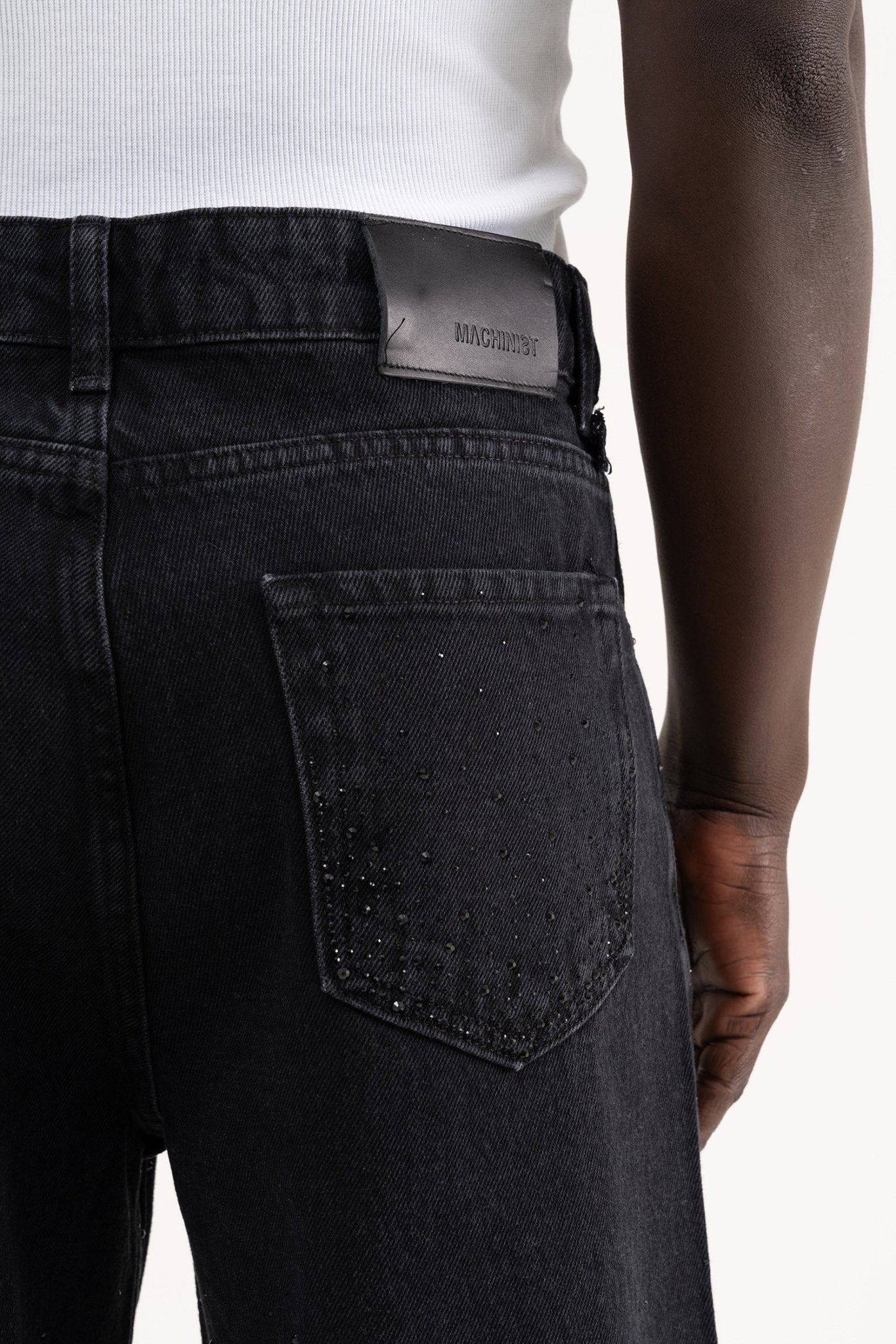 Erkek Studs Embellished Baggy Jean Pantolon Siyah Açık Taş