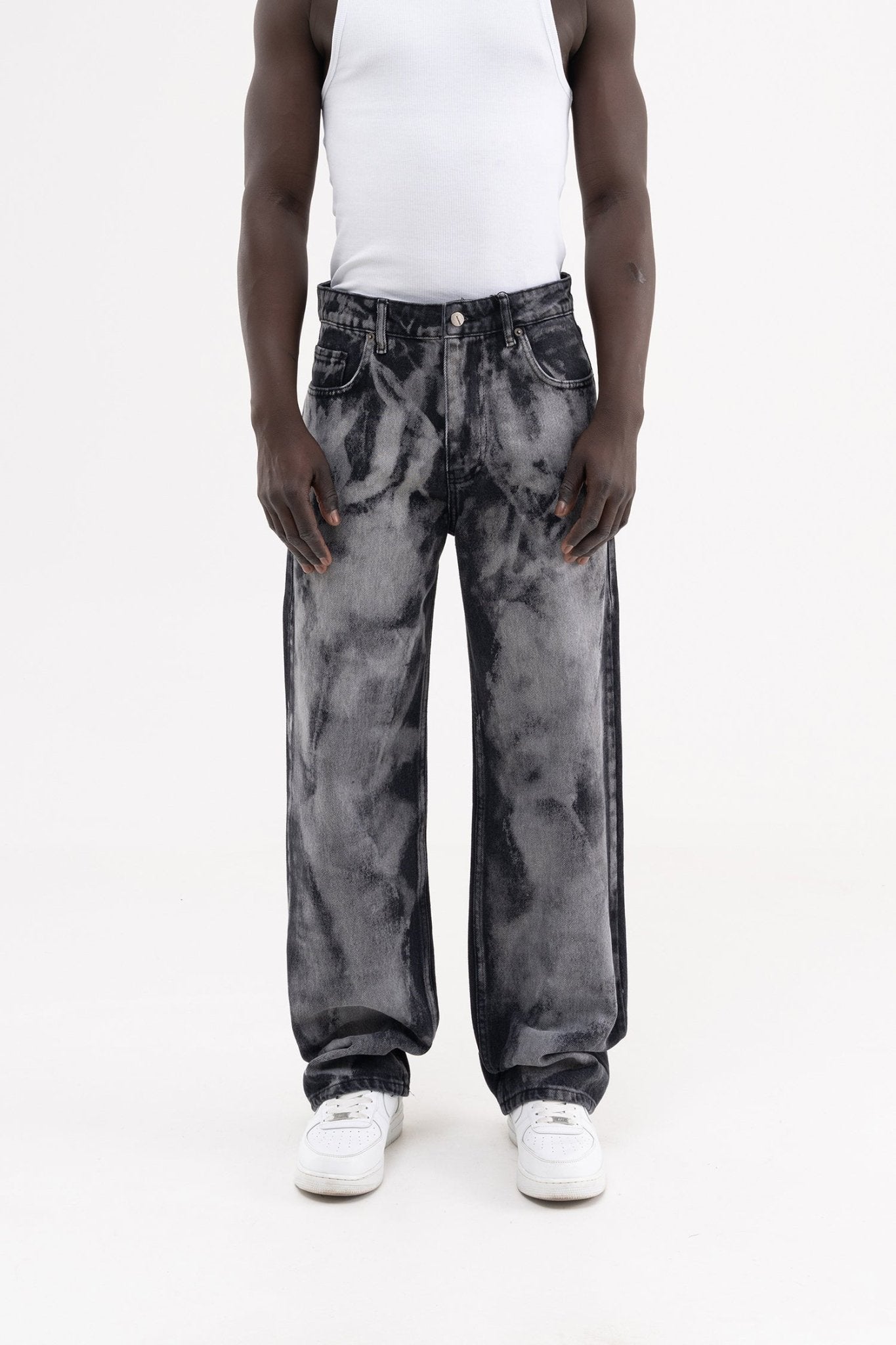 Erkek Studs Embellished Baggy Jean Pantolon Siyah - Mor