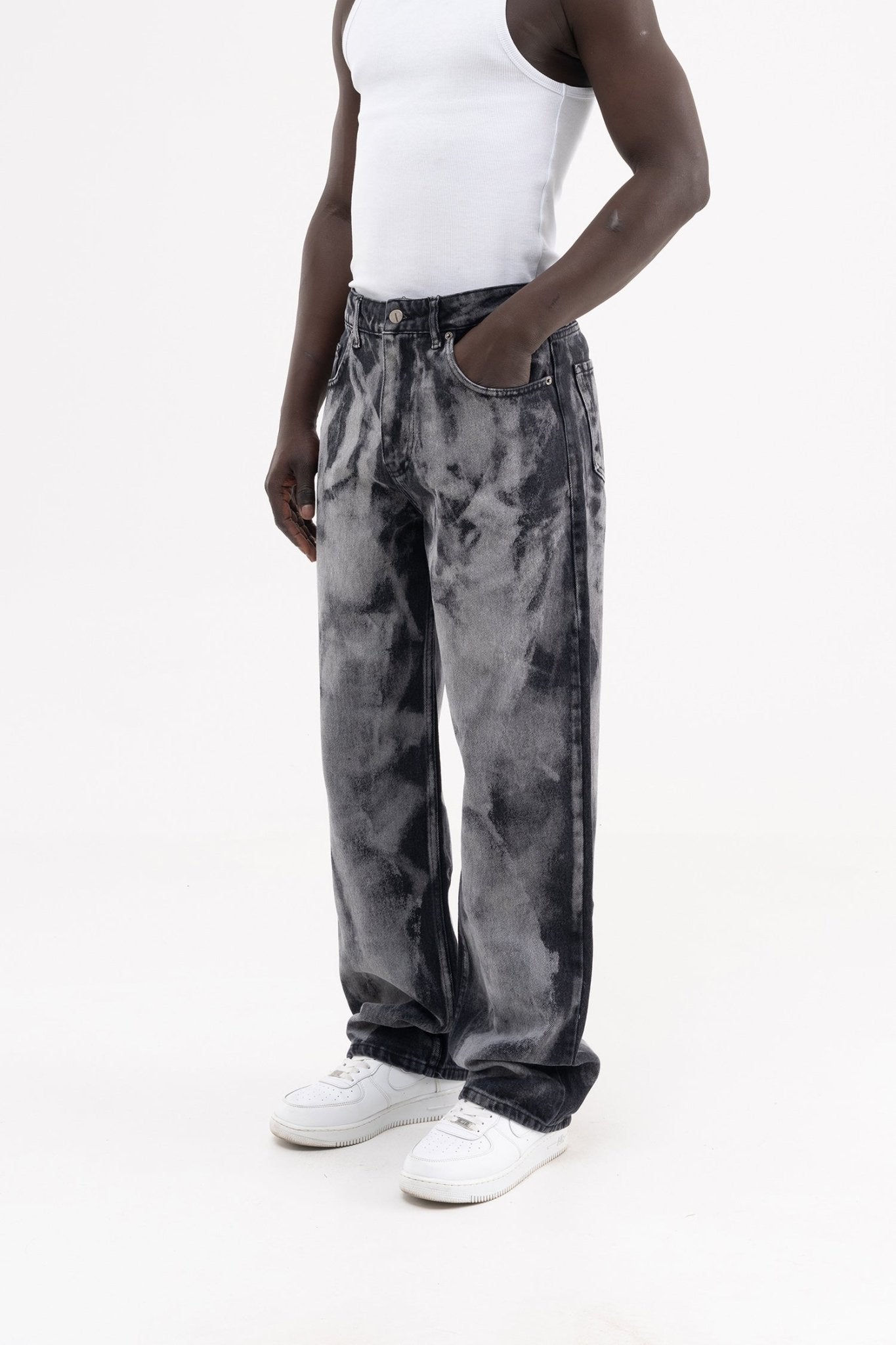 Erkek Studs Embellished Baggy Jean Pantolon Siyah - Mor