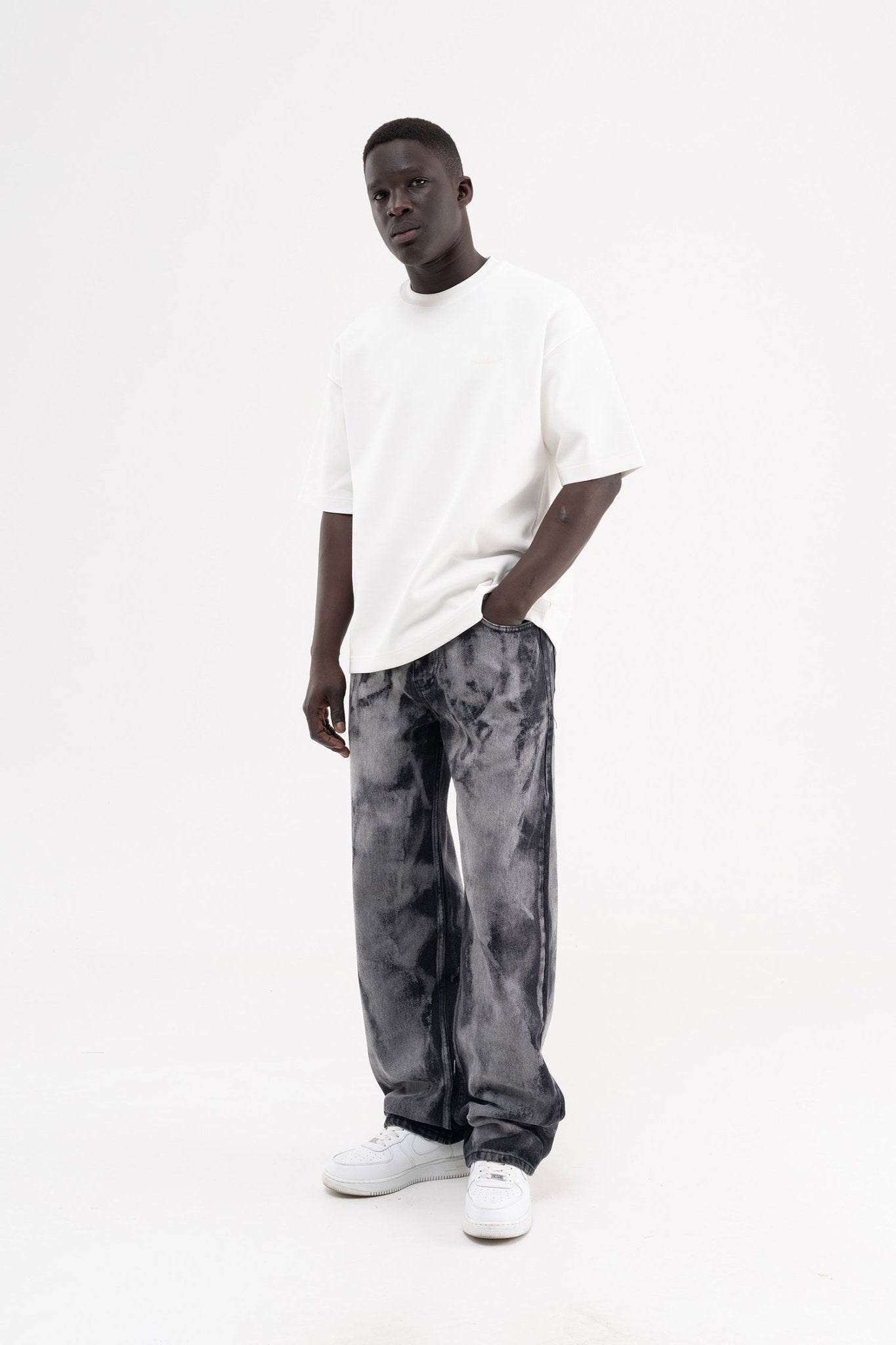 Erkek Studs Embellished Baggy Jean Pantolon Siyah - Mor