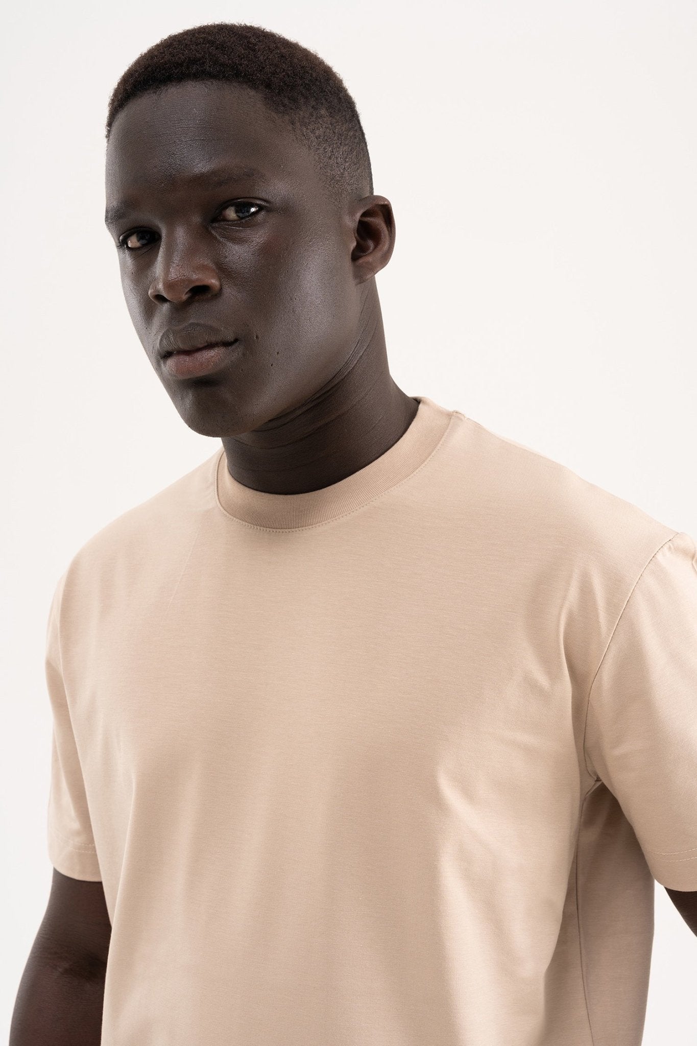 Erkek Stylish Basic Oversize Modal Tişört Açık Bej