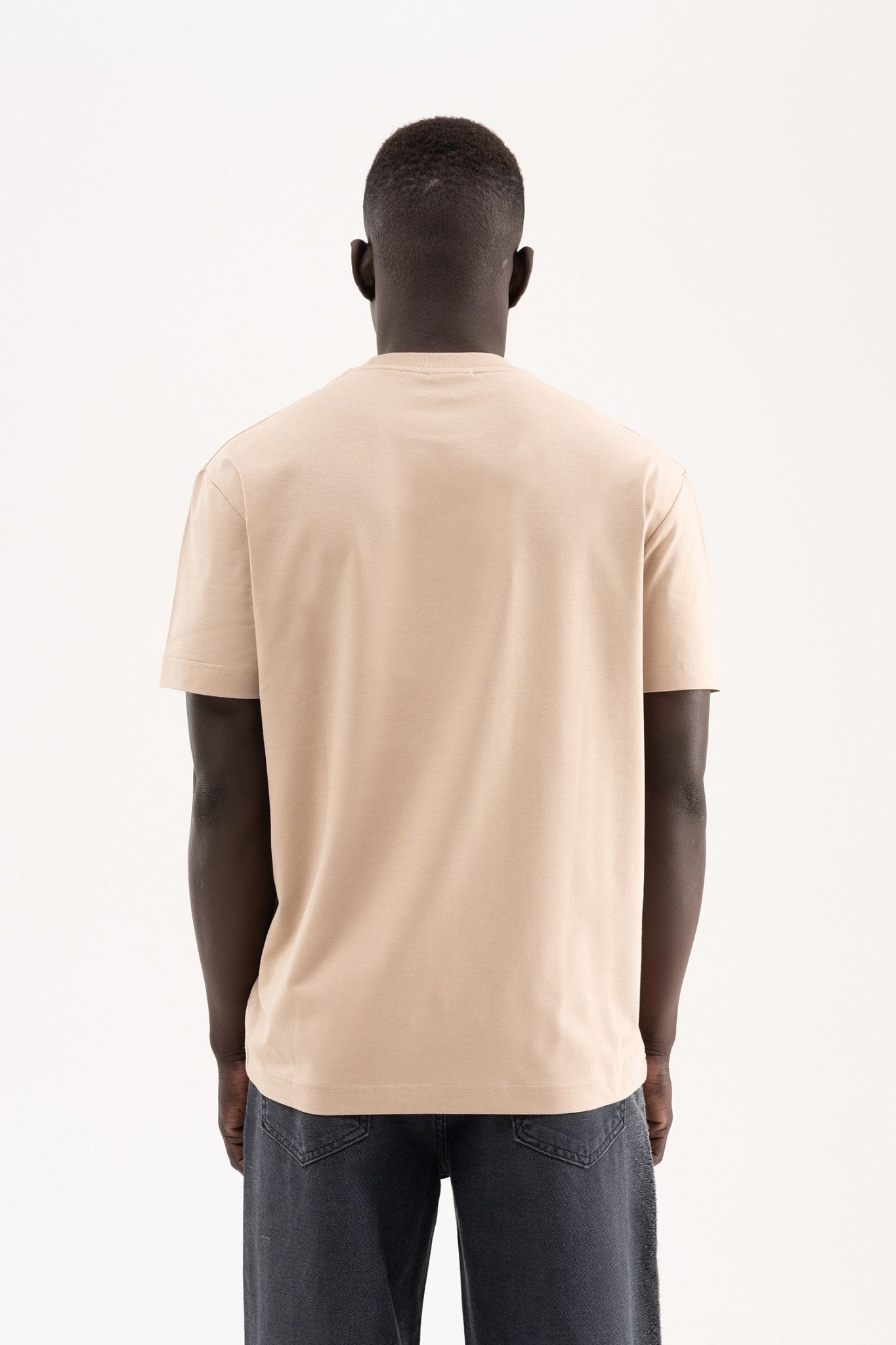 Erkek Stylish Basic Oversize Modal Tişört Açık Bej