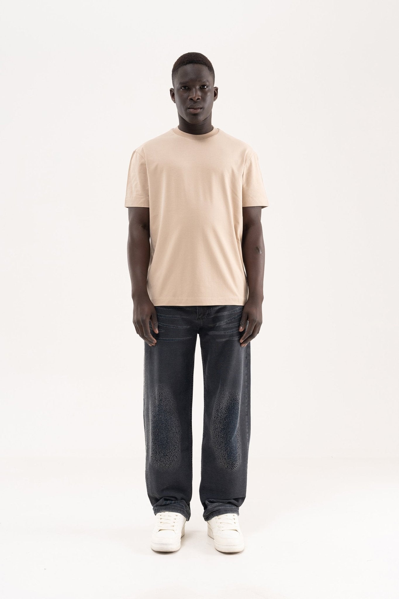 Erkek Stylish Basic Oversize Modal Tişört Açık Bej