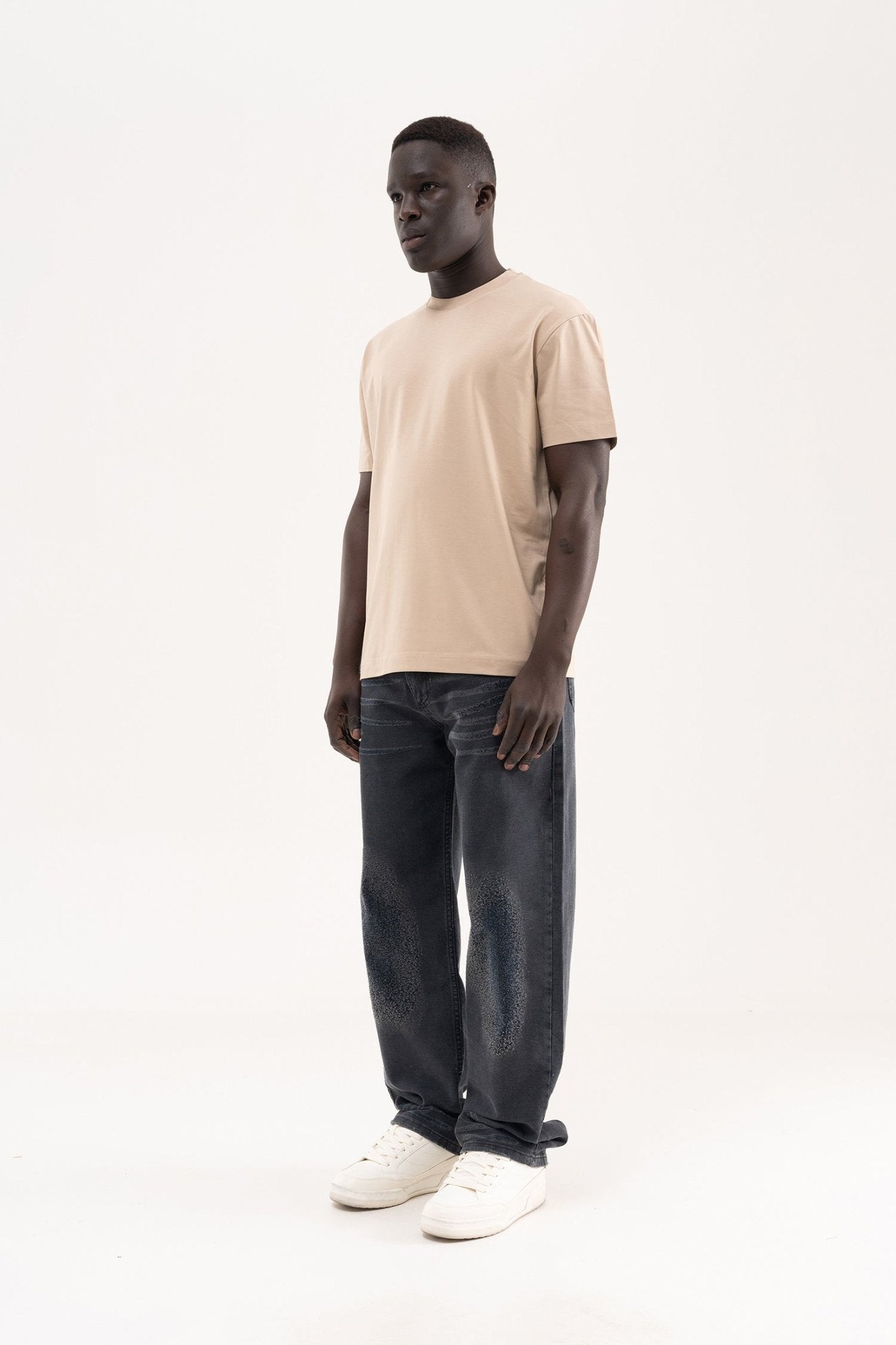 Erkek Stylish Basic Oversize Modal Tişört Açık Bej