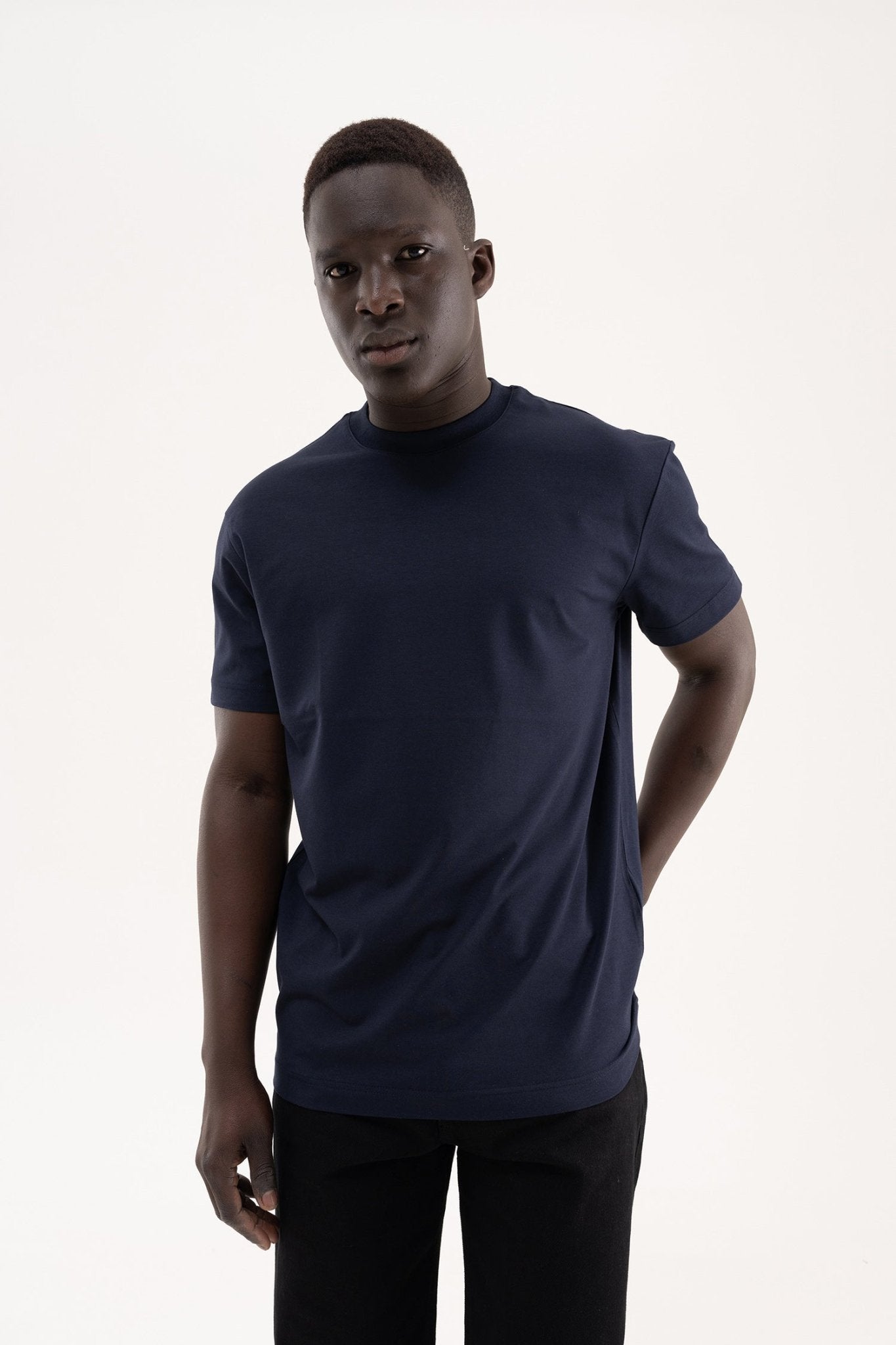 Erkek Stylish Basic Oversize Modal Tişört Gece Mavisi