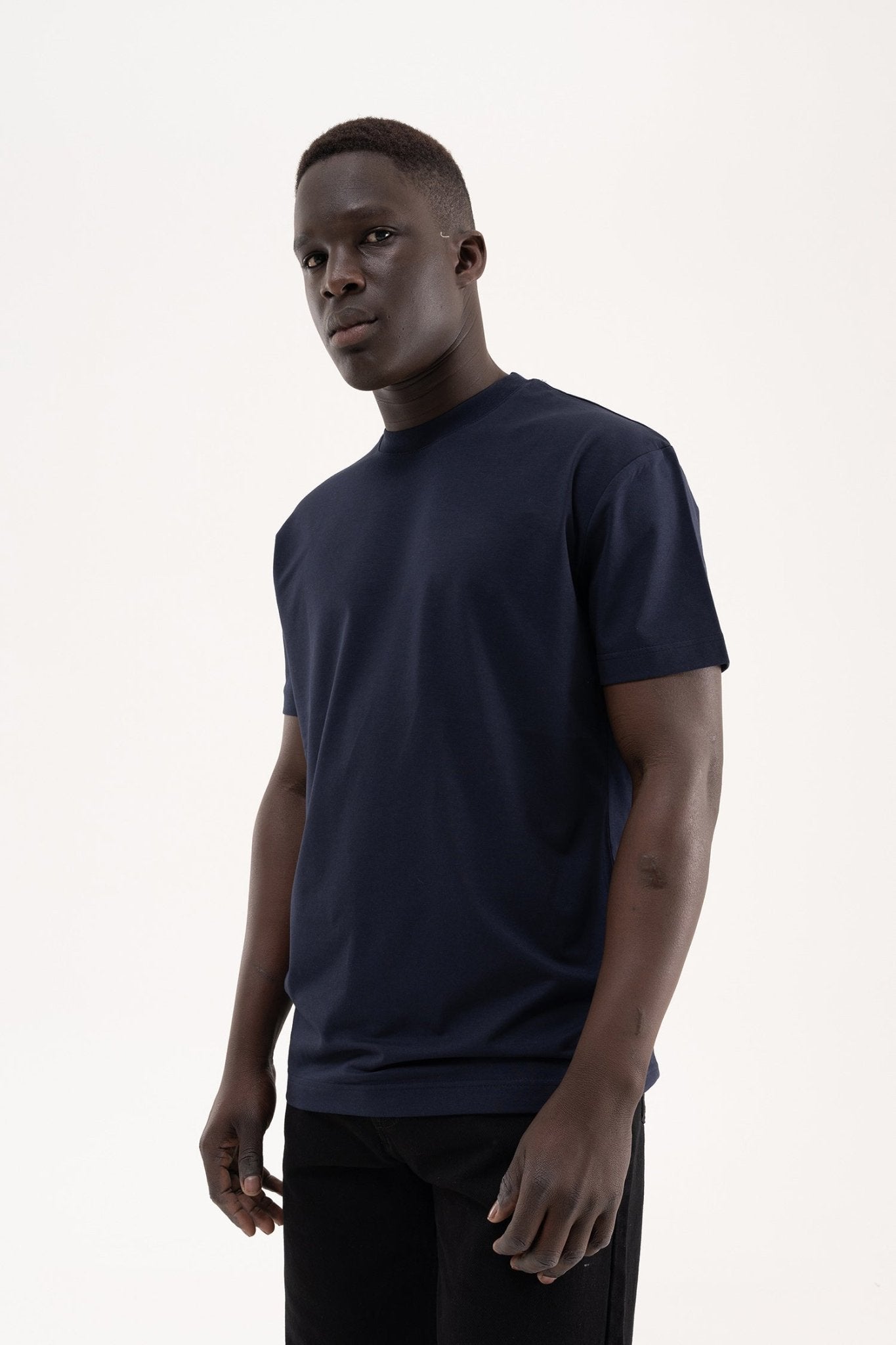 Erkek Stylish Basic Oversize Modal Tişört Gece Mavisi