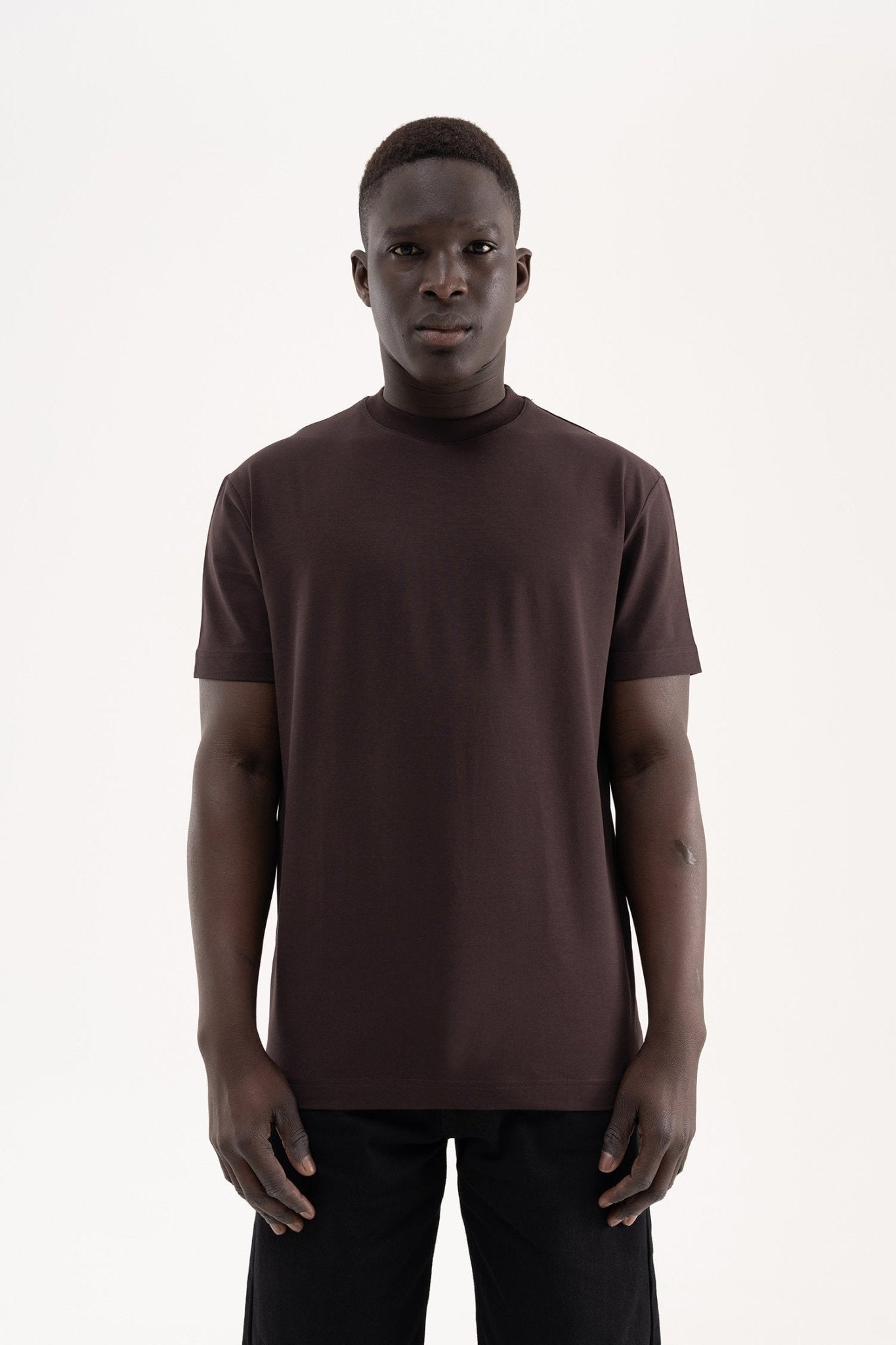 Erkek Stylish Basic Oversize Modal Tişört Koyu Kahverengi