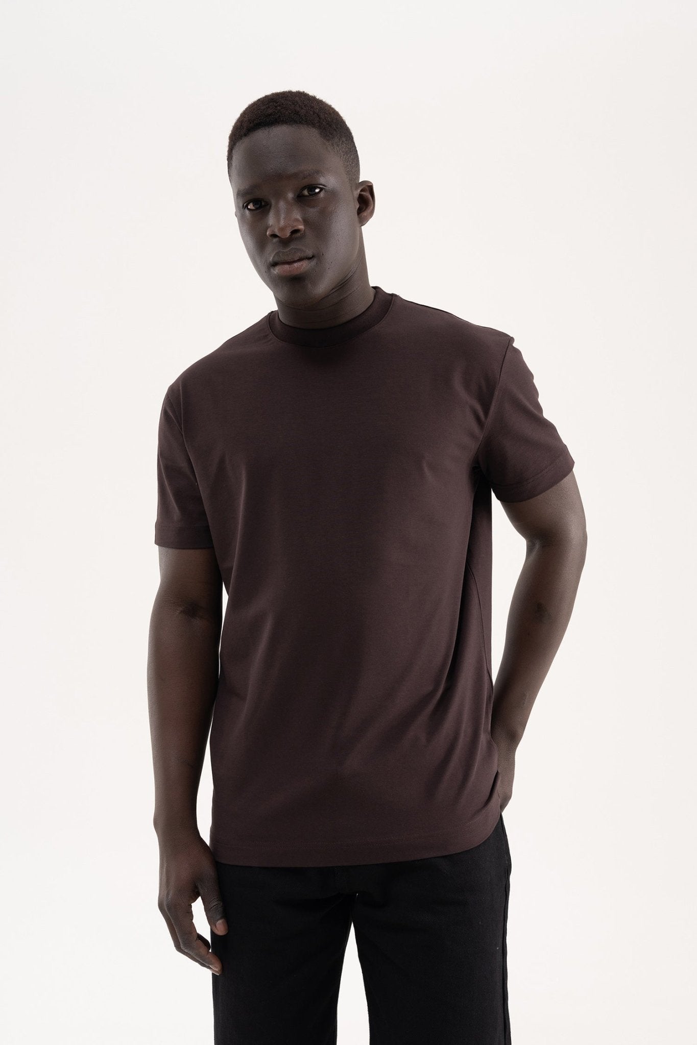 Erkek Stylish Basic Oversize Modal Tişört Koyu Kahverengi