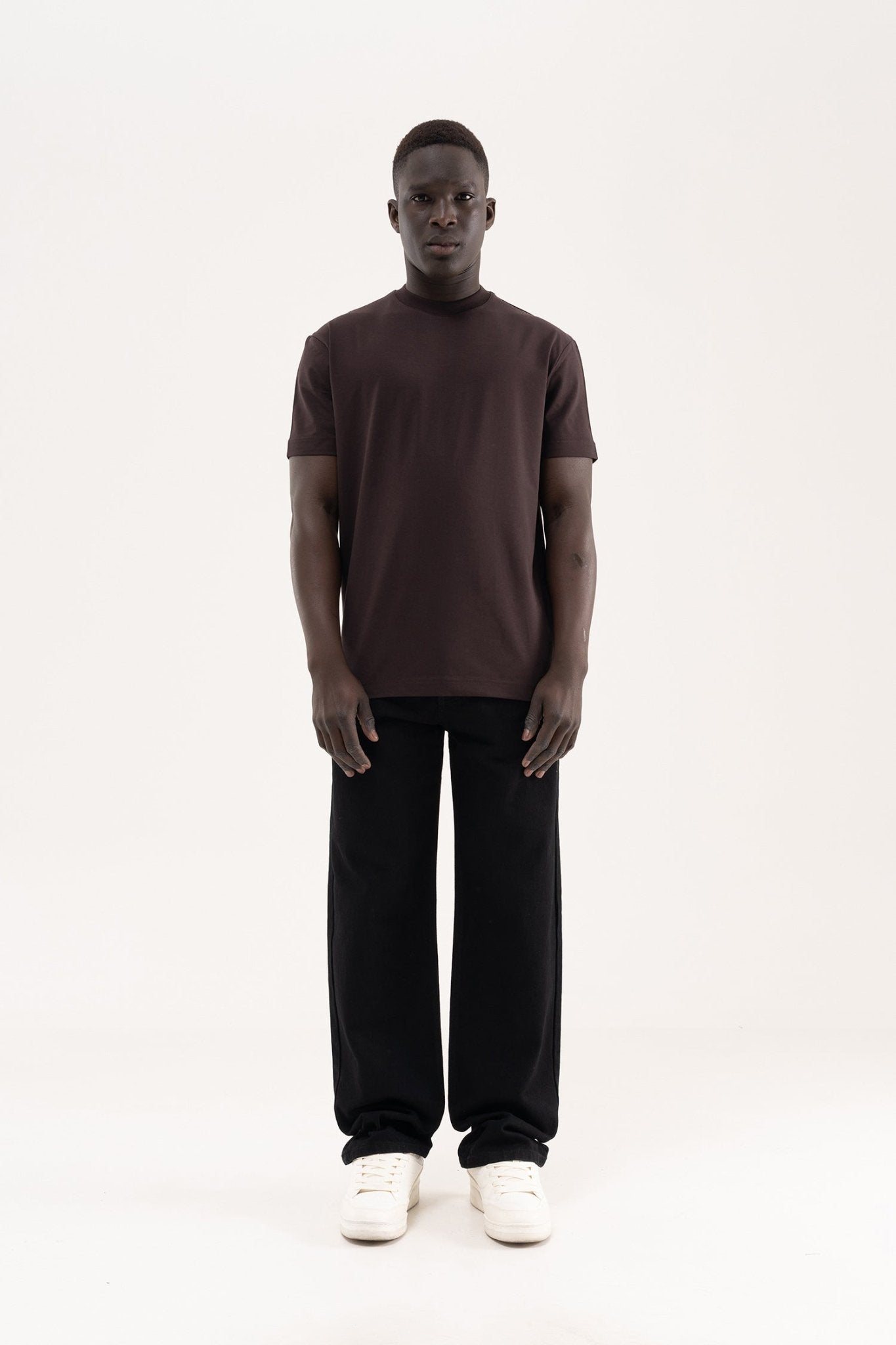 Erkek Stylish Basic Oversize Modal Tişört Koyu Kahverengi