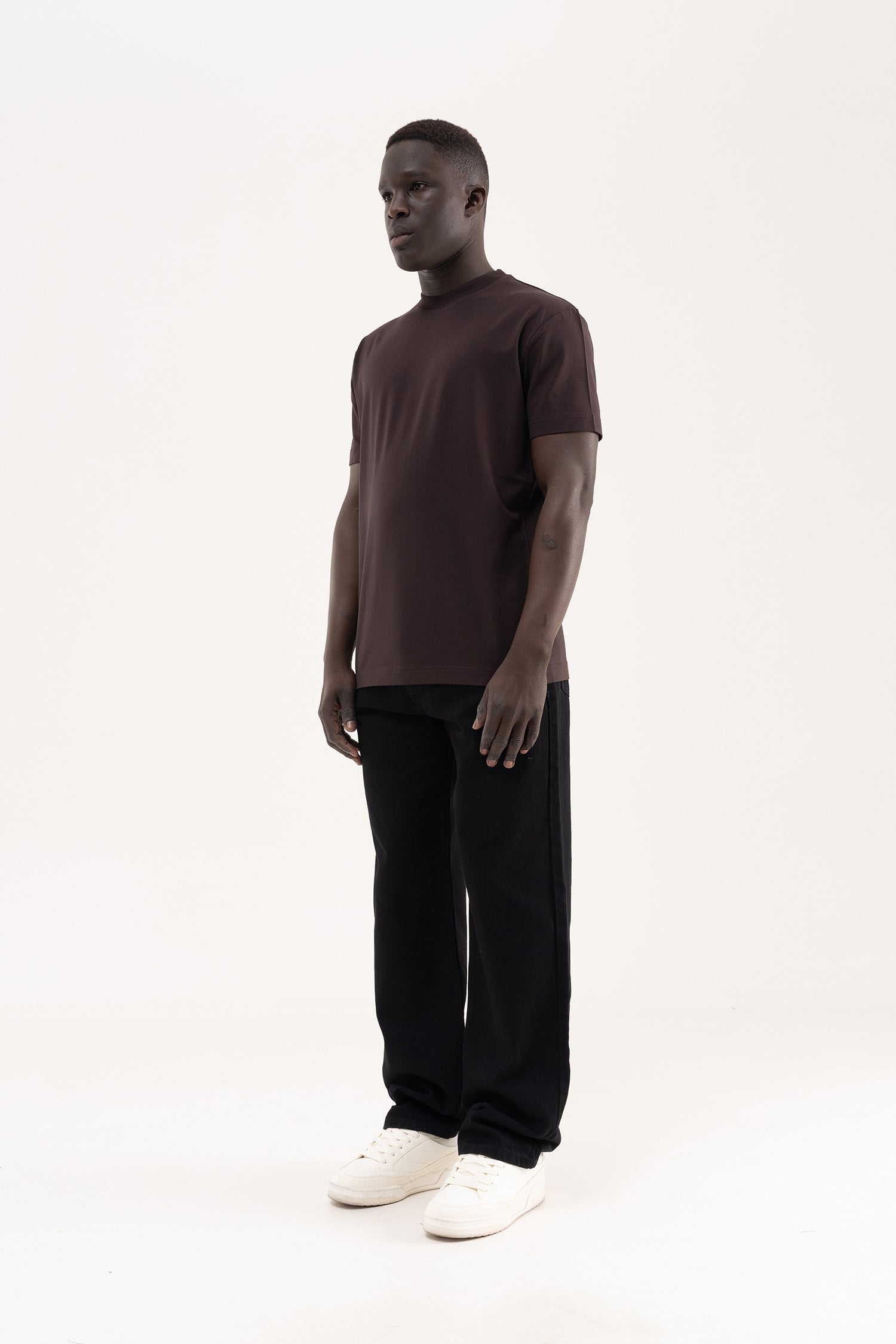 Erkek Stylish Basic Oversize Modal Tişört Koyu Kahverengi