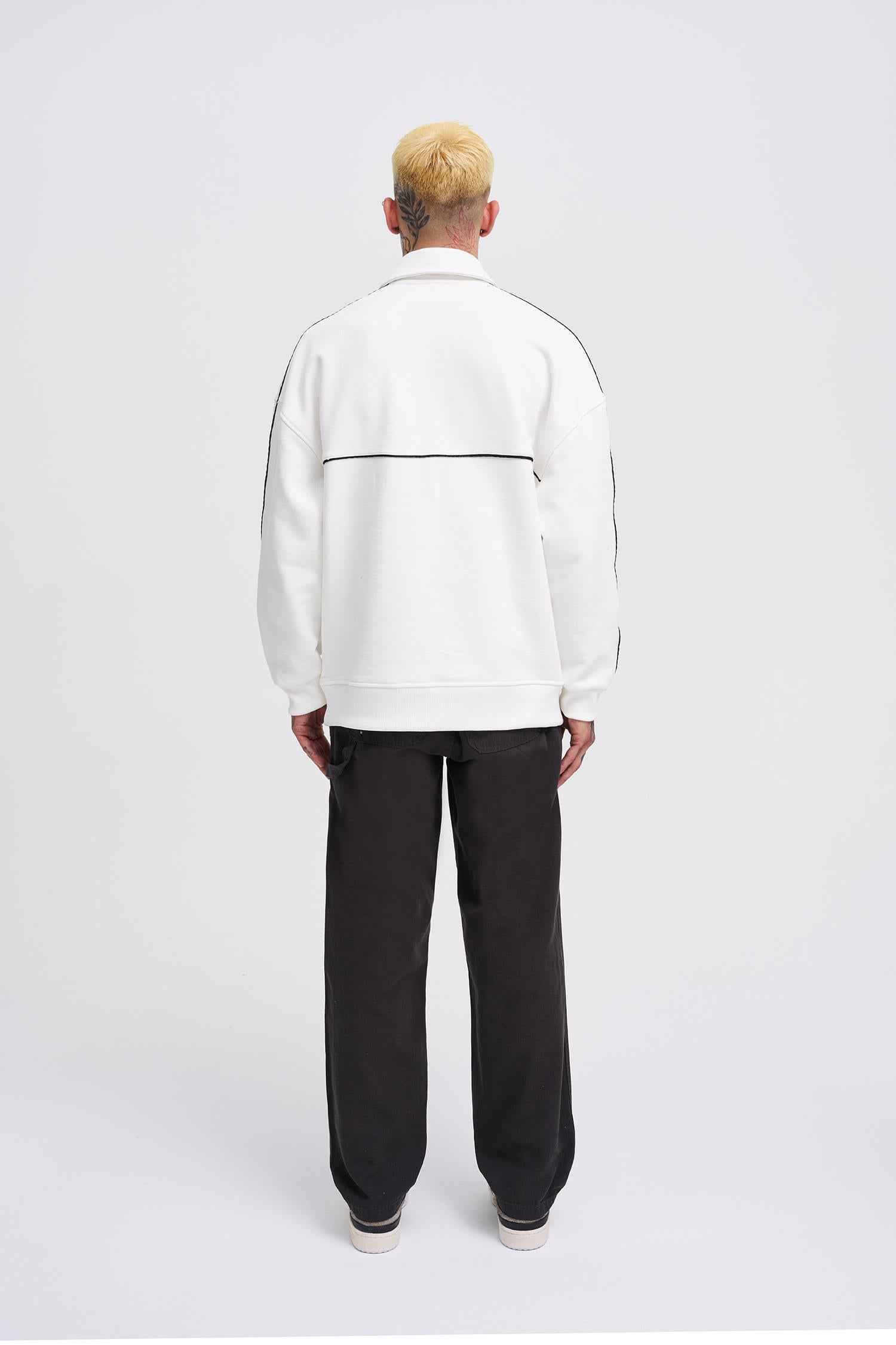 Erkek Sublime Printed Polo Sweatshirt Ekru