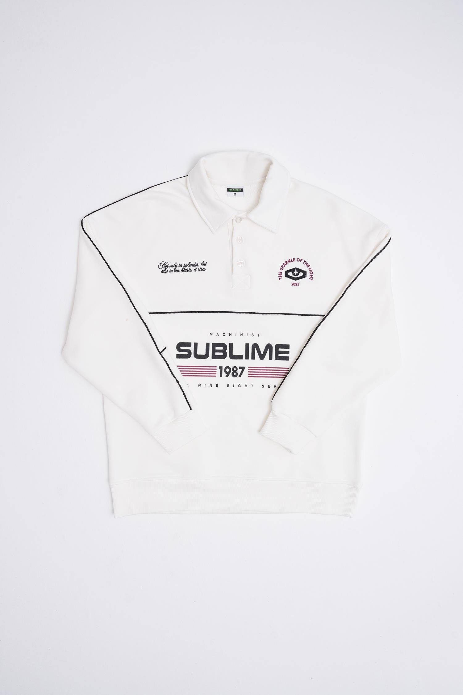 Erkek Sublime Printed Polo Sweatshirt Ekru