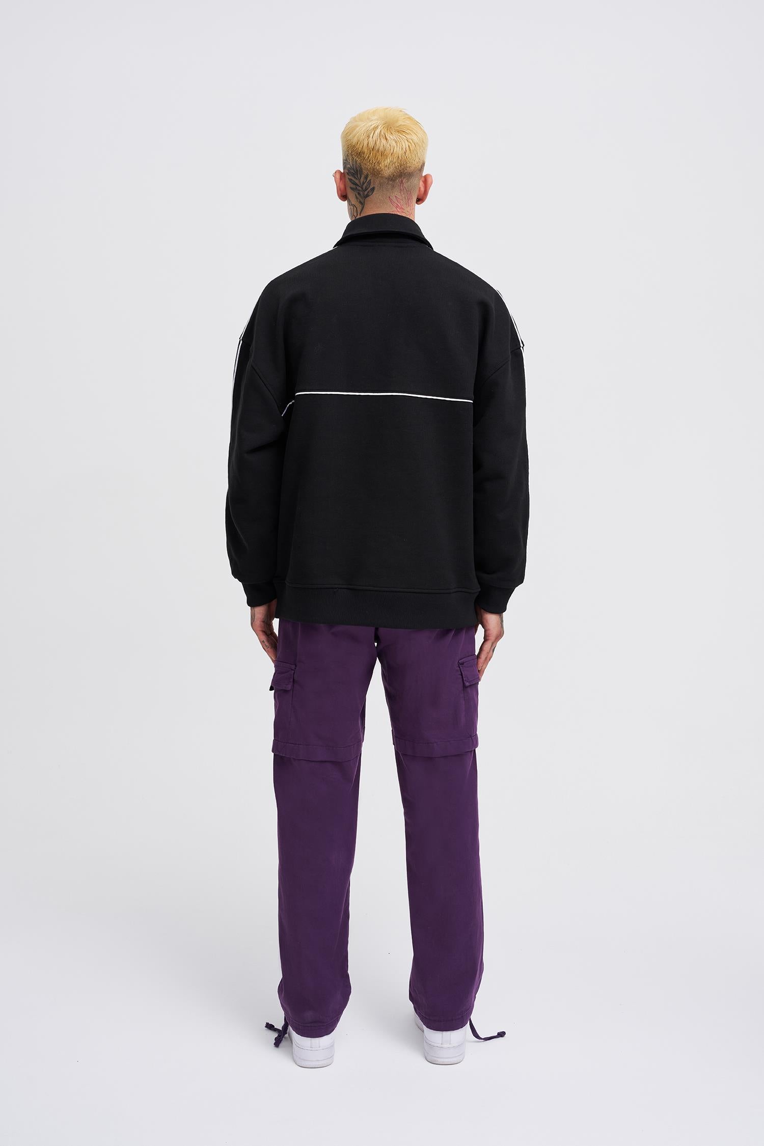 Erkek Sublime Printed Polo Sweatshirt Siyah