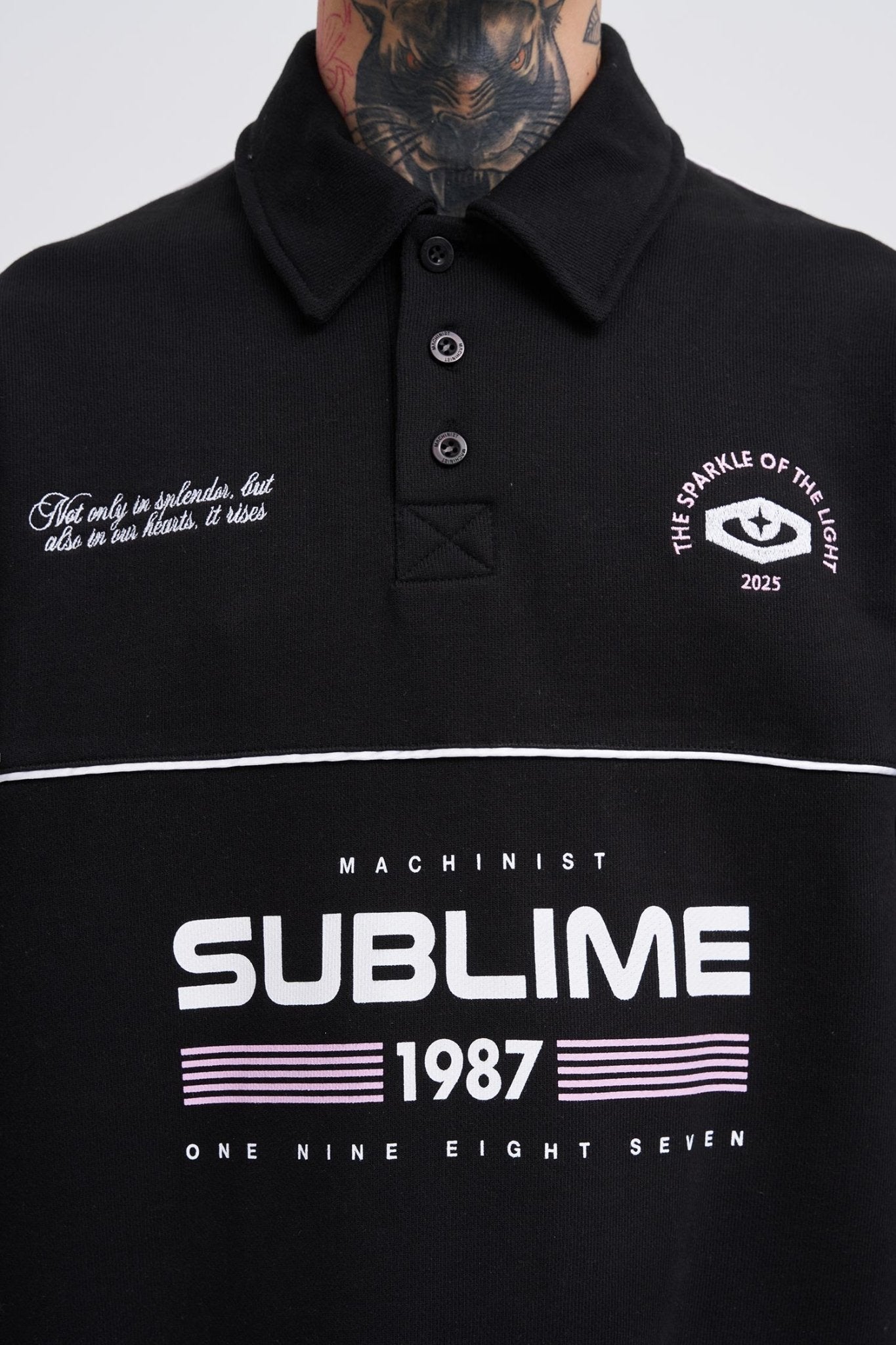 Erkek Sublime Printed Polo Sweatshirt Siyah