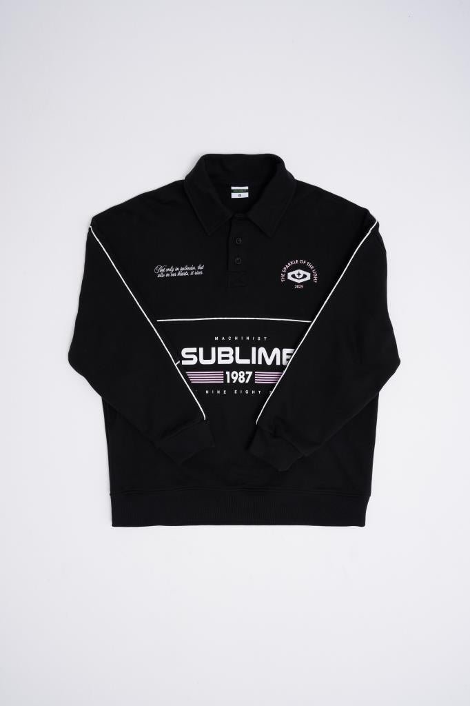 Erkek Sublime Printed Polo Sweatshirt Siyah