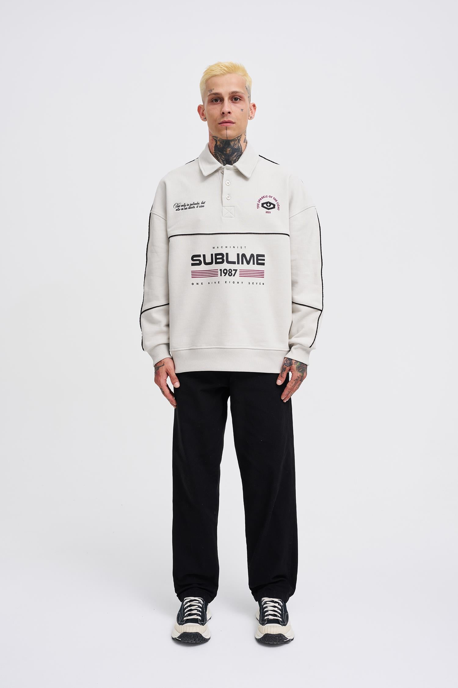 Erkek Sublime Printed Polo Sweatshirt Uzay Grisi