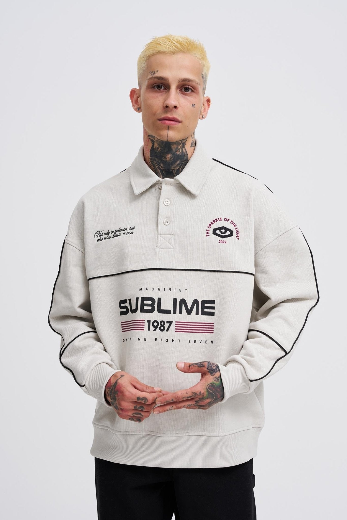 Erkek Sublime Printed Polo Sweatshirt Uzay Grisi