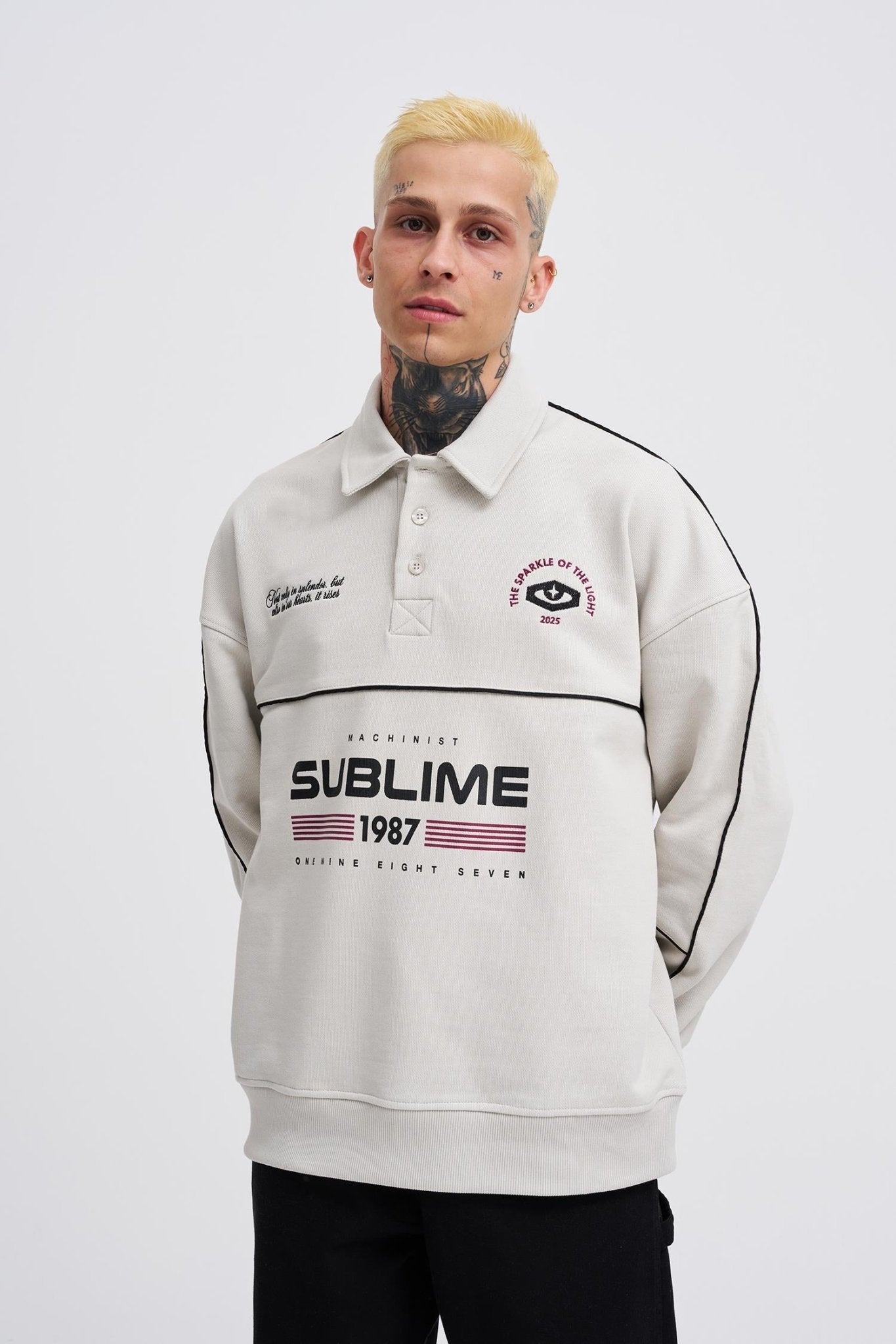 Erkek Sublime Printed Polo Sweatshirt Uzay Grisi