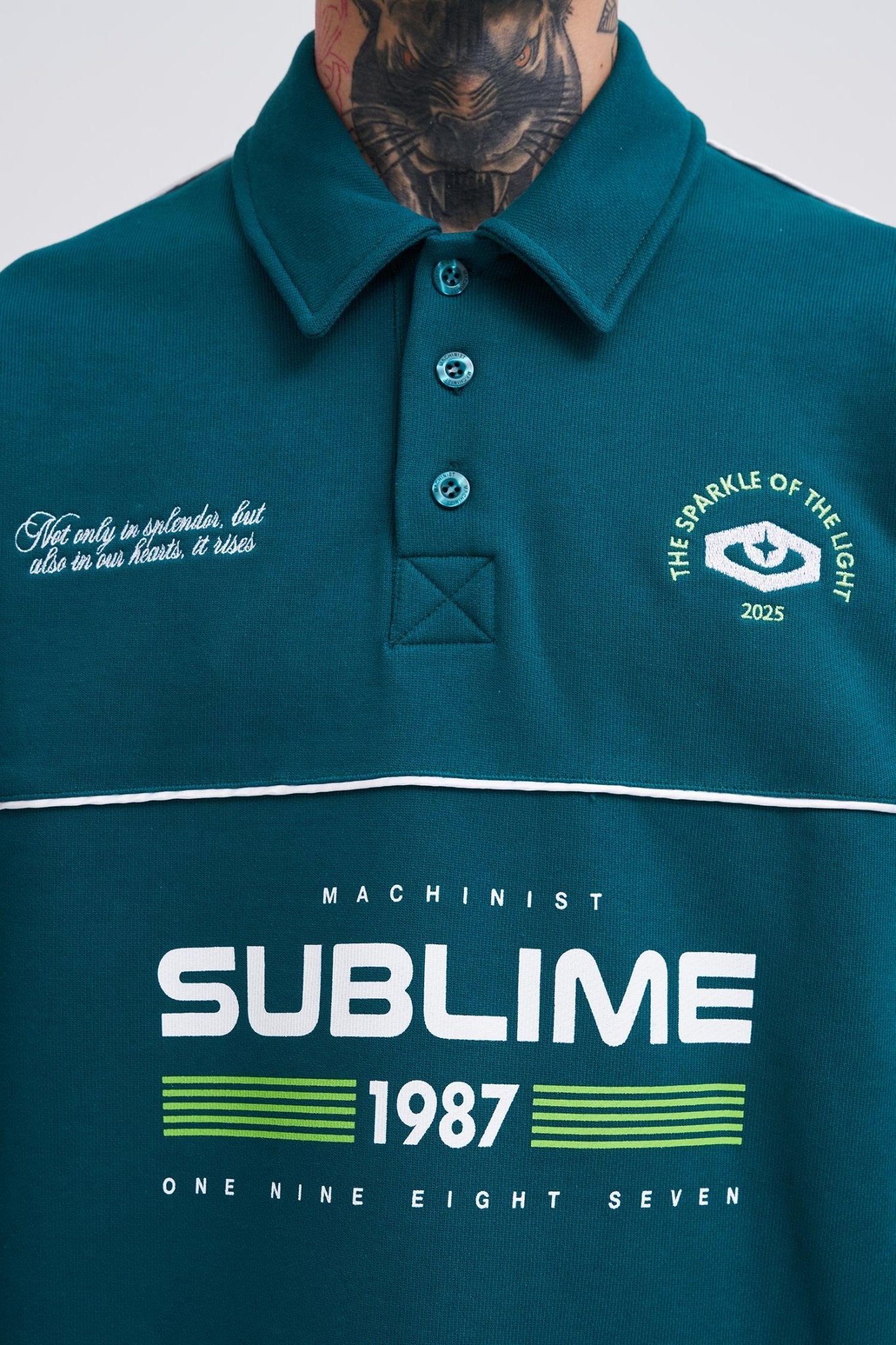 Erkek Sublime Printed Polo Sweatshirt Yağ Yeşili