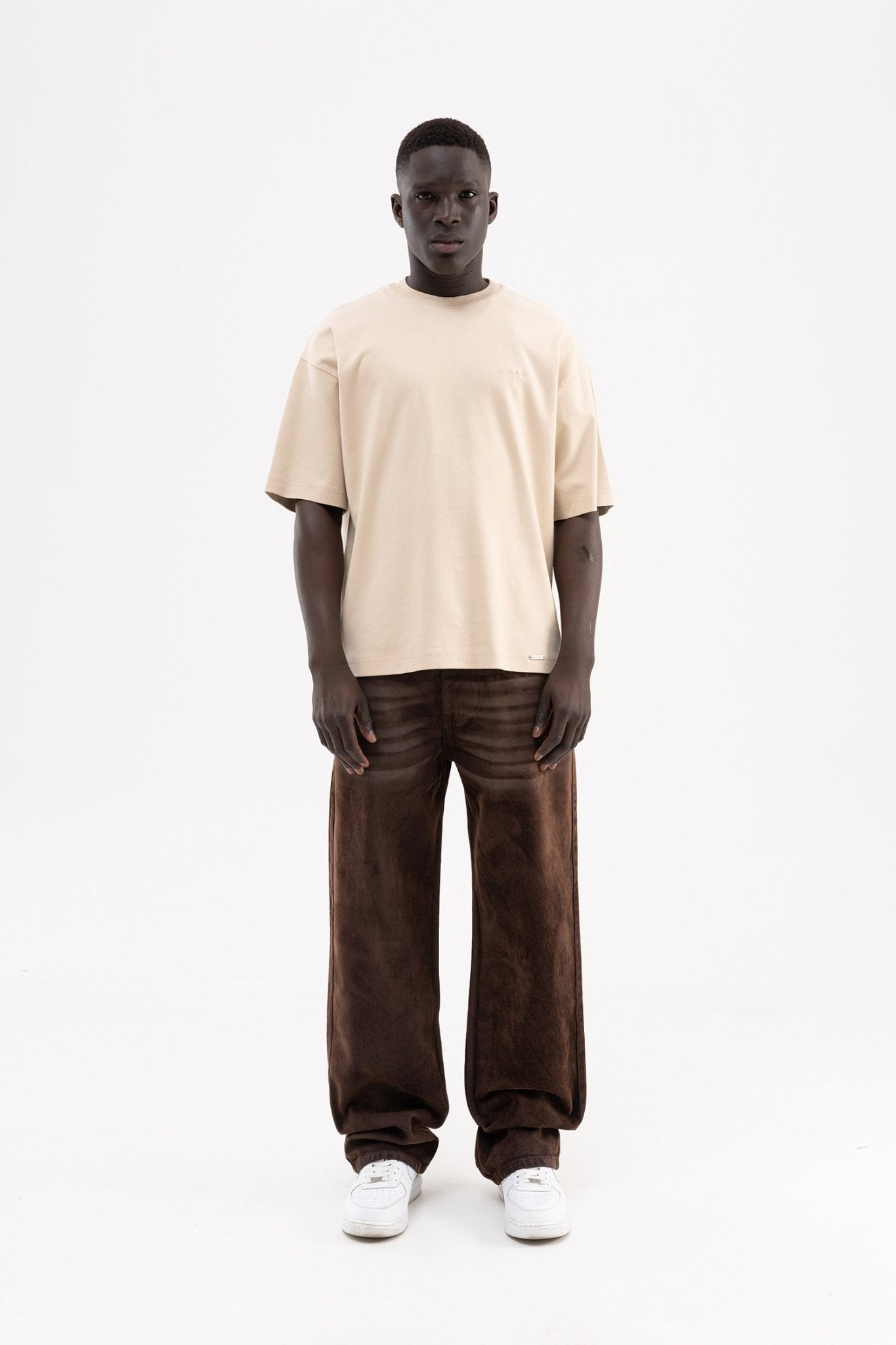 Erkek Suede Finish Baggy Jean Pantolon Kahverengi