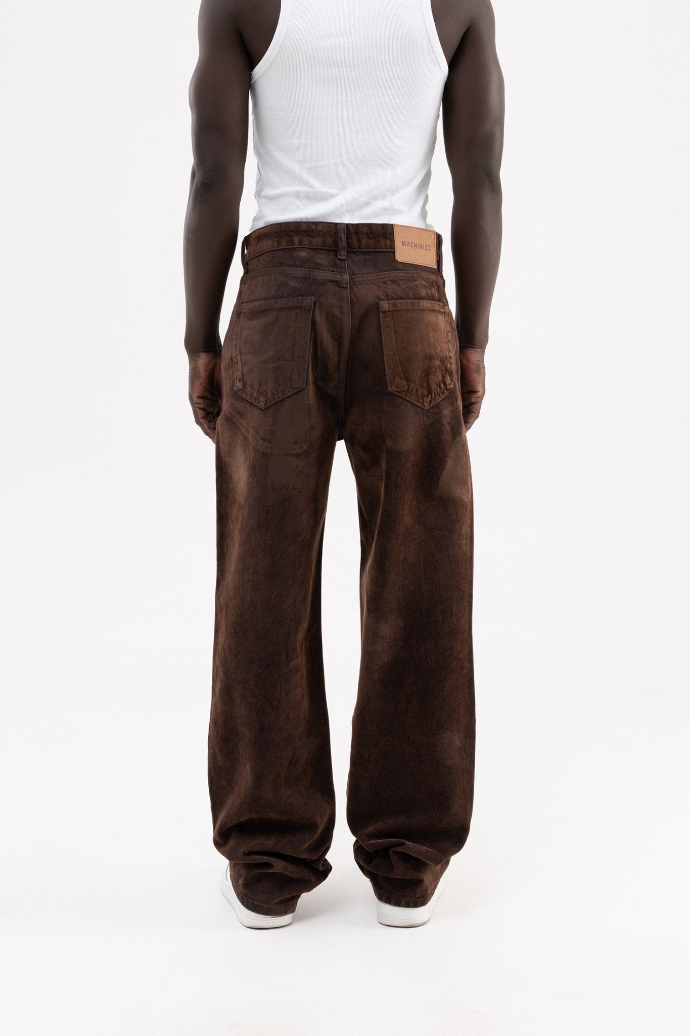 Erkek Suede Finish Baggy Jean Pantolon Kahverengi